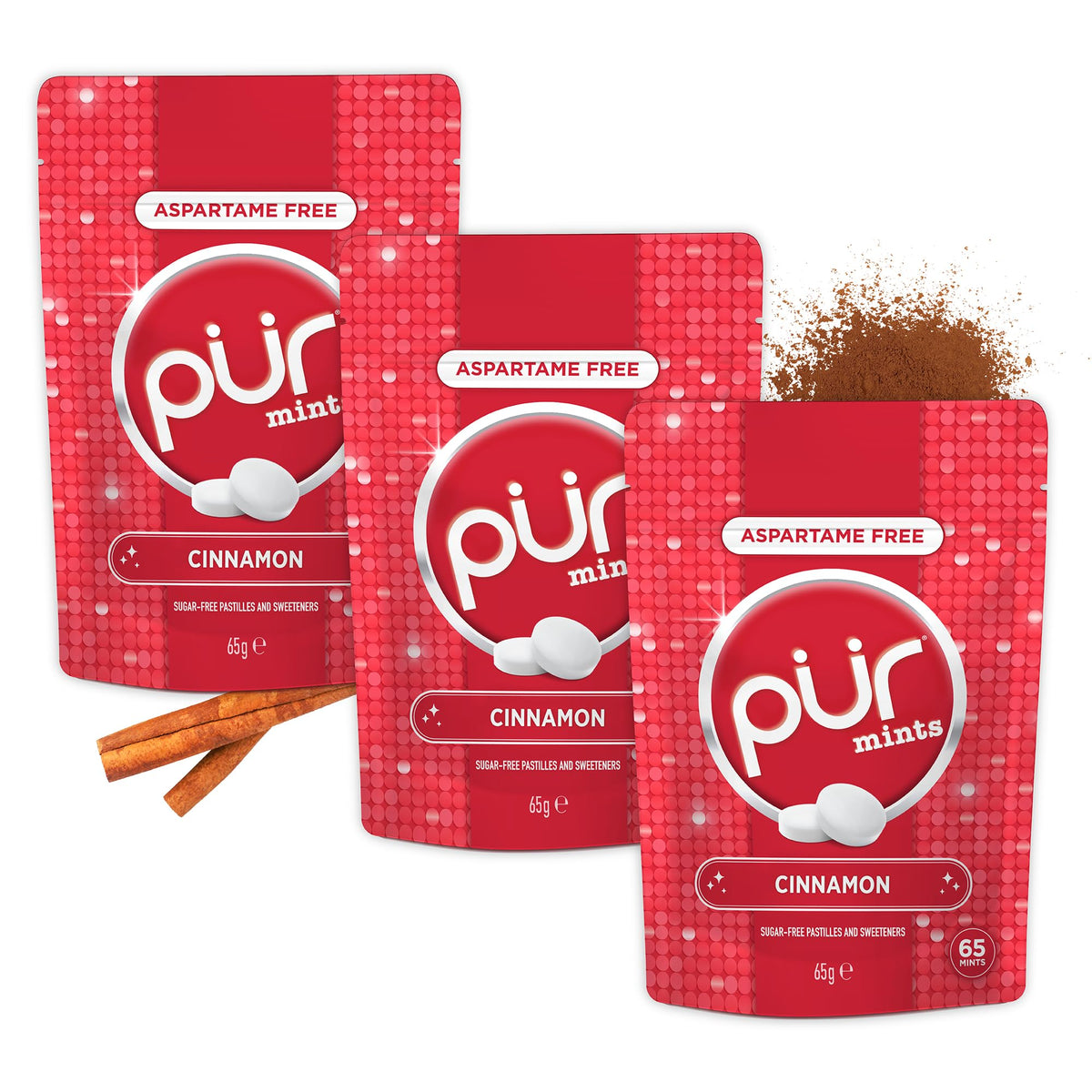 PUR Mints Cinnamon Sugar Free Breath Mints - 65 Count (Pack of 3)