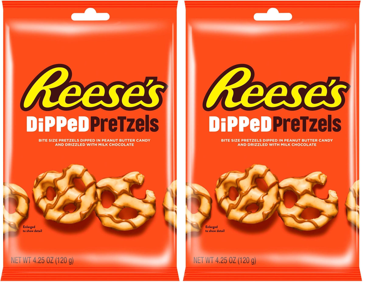 Reese's Dipped Pretzels - Milk Chocolate & Peanut Butter Snack, 2 x 120g Packs