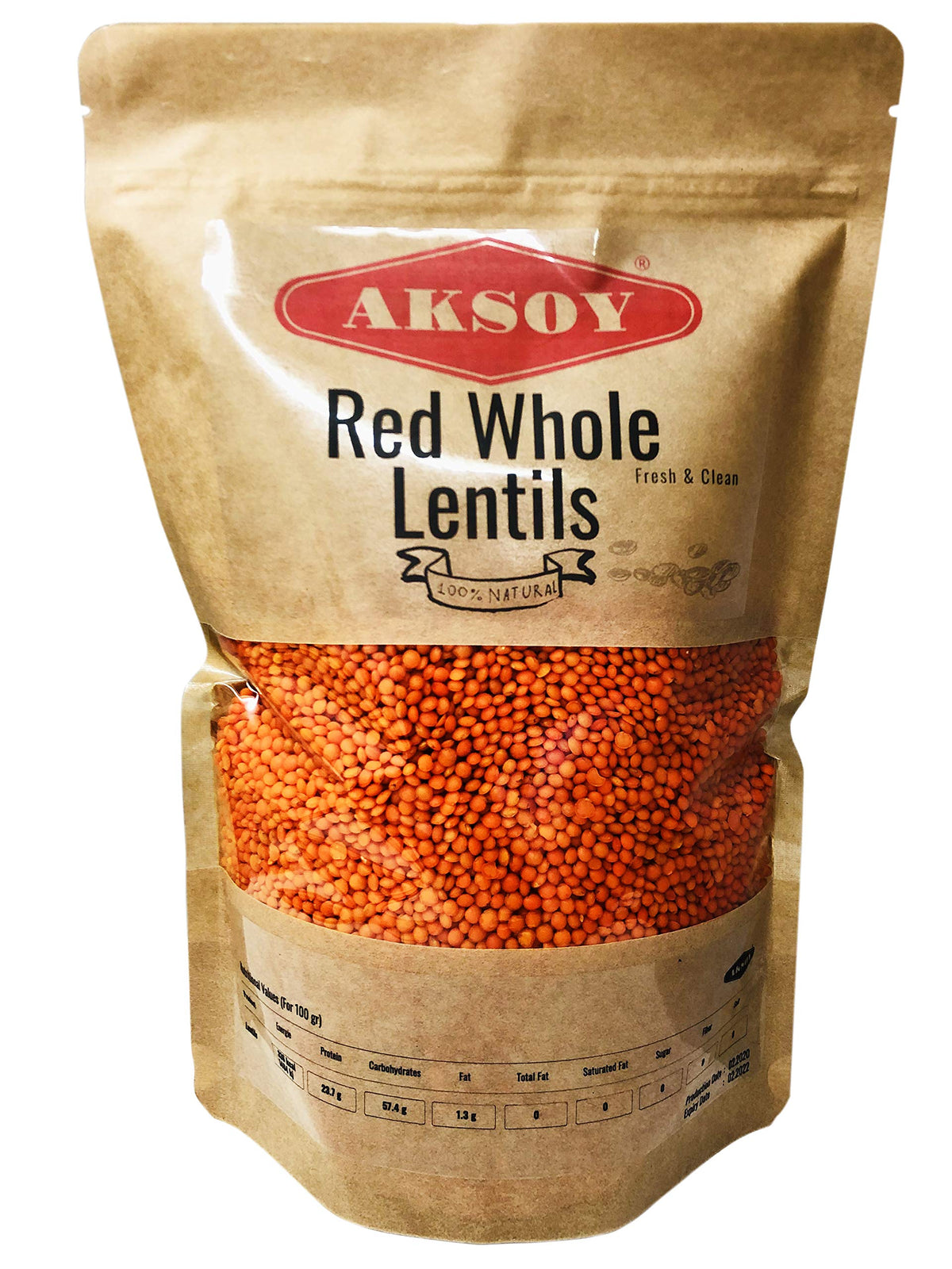 AKSOY Red Whole Lentils - 1.25kg Bag | Suitable for Vegans & Vegetarians | Turkish Origin