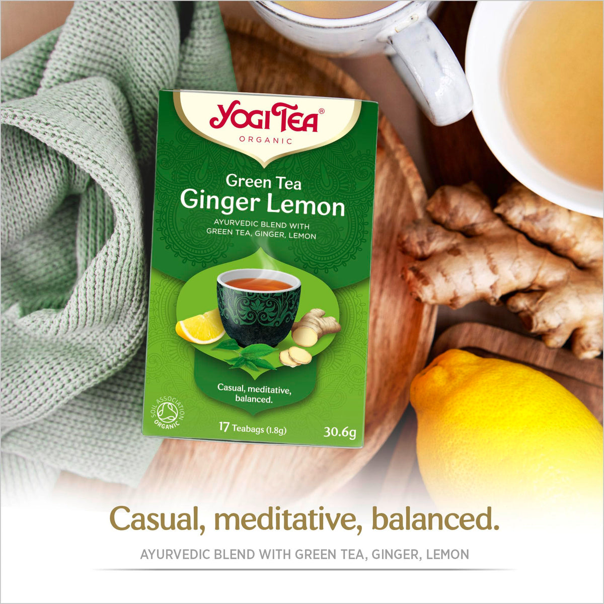 Yogi Tea Organic Green Tea Ginger Lemon Herbal Tea - Refreshing, Detox | 6 Tea Bags