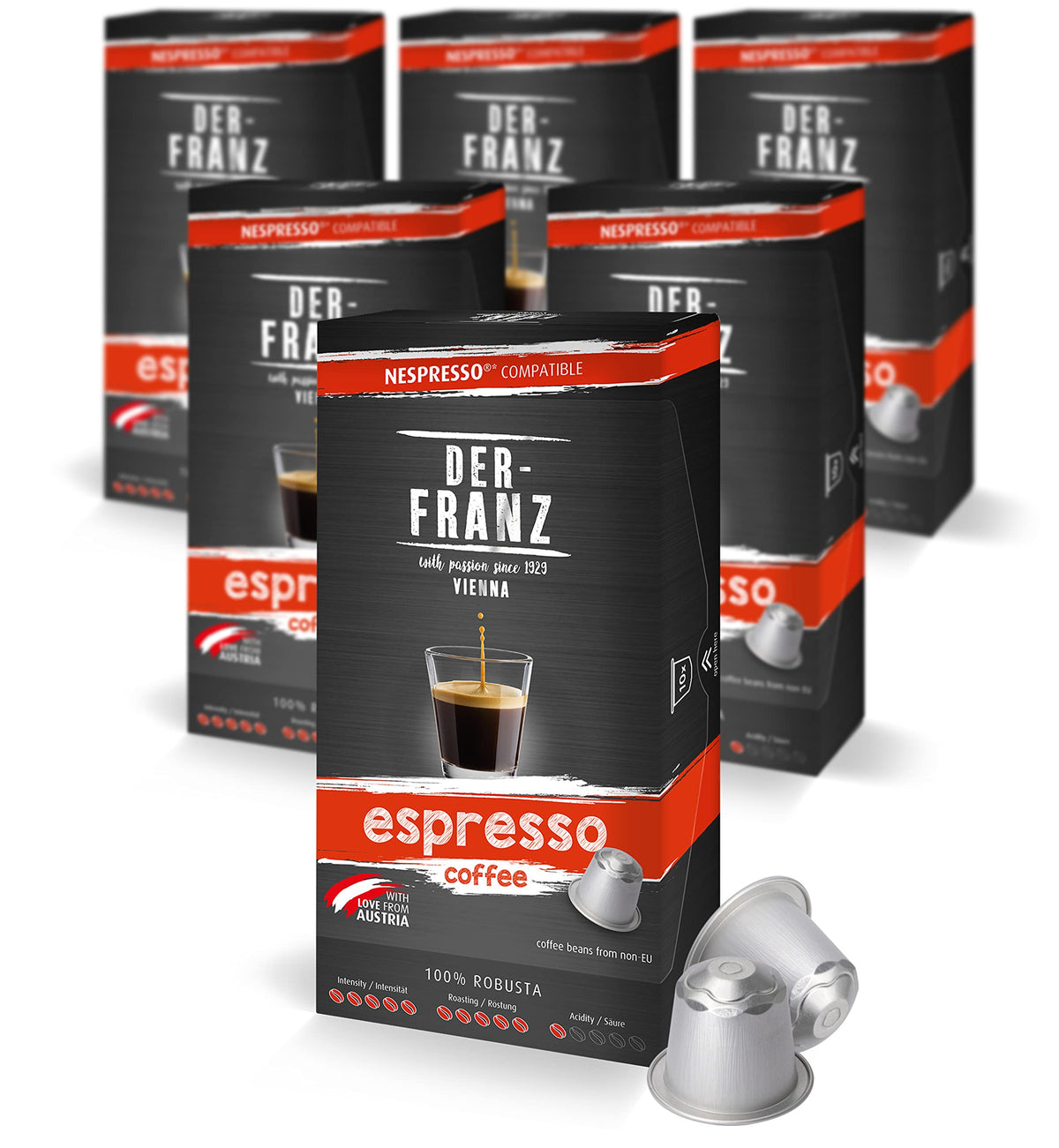 Der-Franz Espresso Coffee Capsules - Nespresso Compatible | 6 x 10 Count | 60 Capsules Total 1
