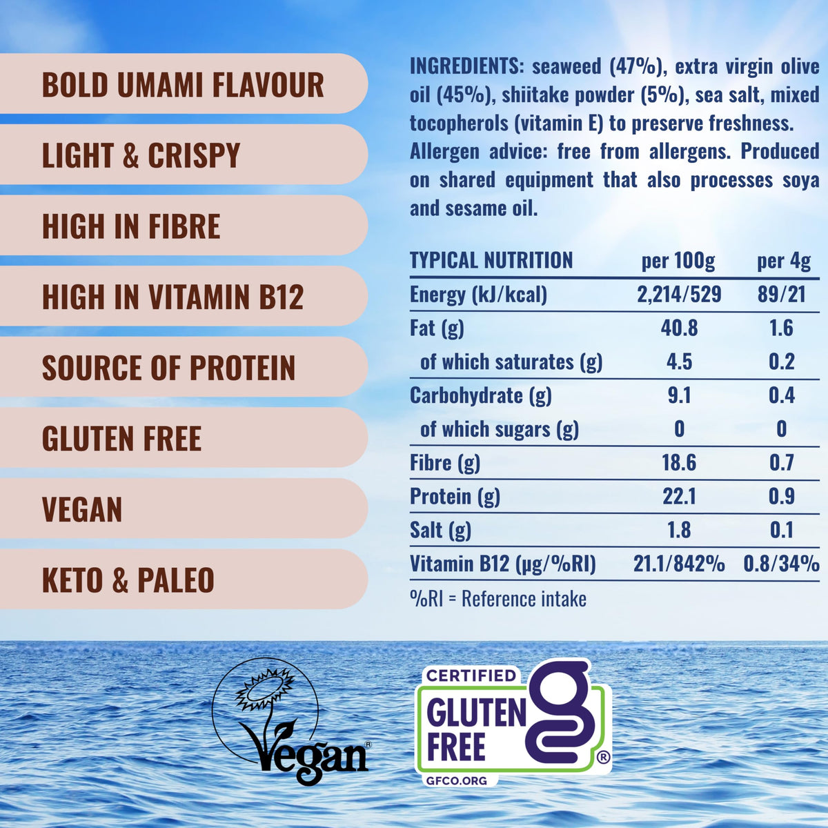 Morish Crispy Shiitake Seaweed Snacks - 20 Pack, 21 Calories Each