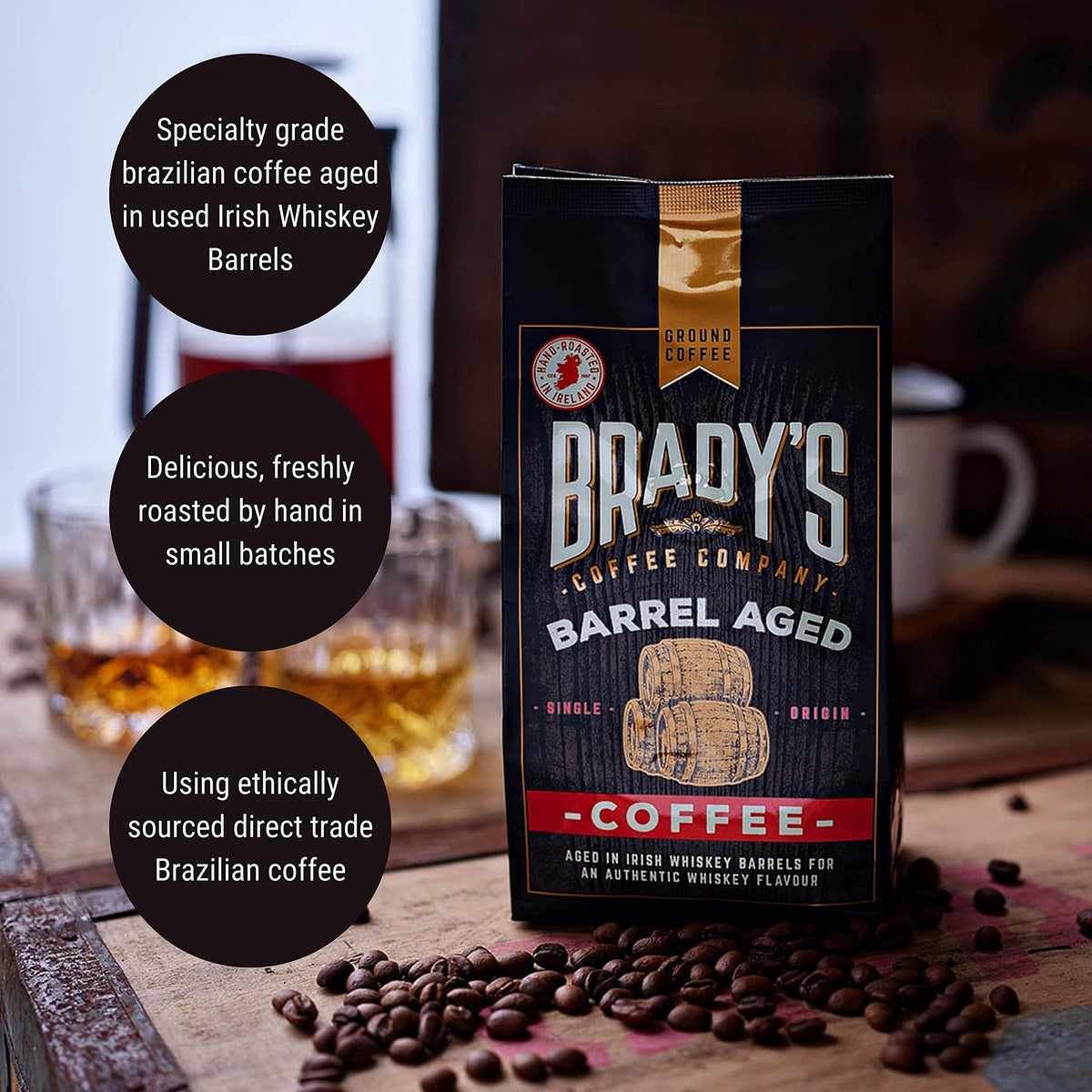Brady's Irish Barrel Aged Ground Coffee - 100% Arabica, Medium Roast, 227g 4