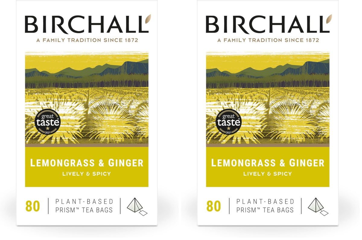 Birchall Lemongrass & Ginger Herbal Tea - Caffeine Free, Supports Digestion | 80 Tea Bags (Pack of 2)