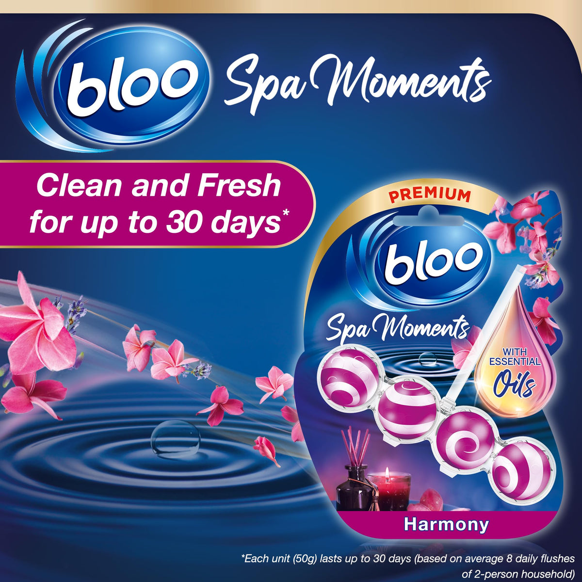 Bloo Spa Moments Harmony Toilet Rim Block - 4 Pack | Long-Lasting Fragrance & Cleaning Foam 7