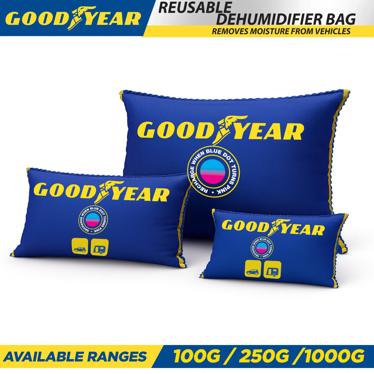 Goodyear 2pc 100g Reusable Moisture Absorber Bags - Eco-Friendly, Portable 8
