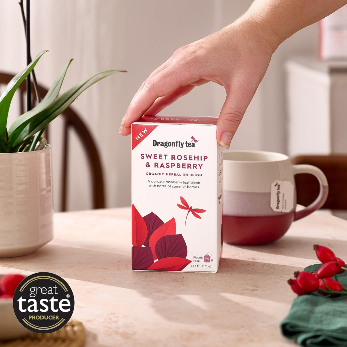 Dragonfly Sweet Rosehip & Raspberry Leaf Tea - Organic, Caffeine Free, Licorice Free | 4 x 20 Tea Bags