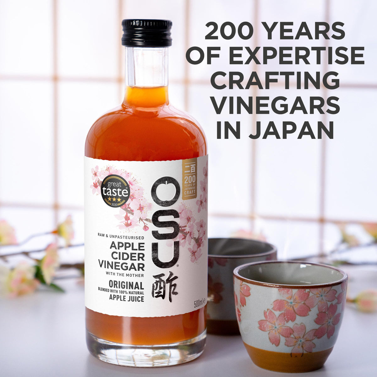 OSU Apple Cider Vinegar with The Mother and Apple Juice - Raw, Unpasteurised, Vegan Certified - 500 ml
