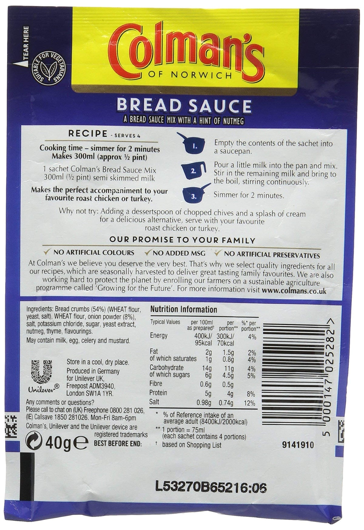 Colman's Bread Sauce Mix - Classic Comfort Food | 40g Pack of 2