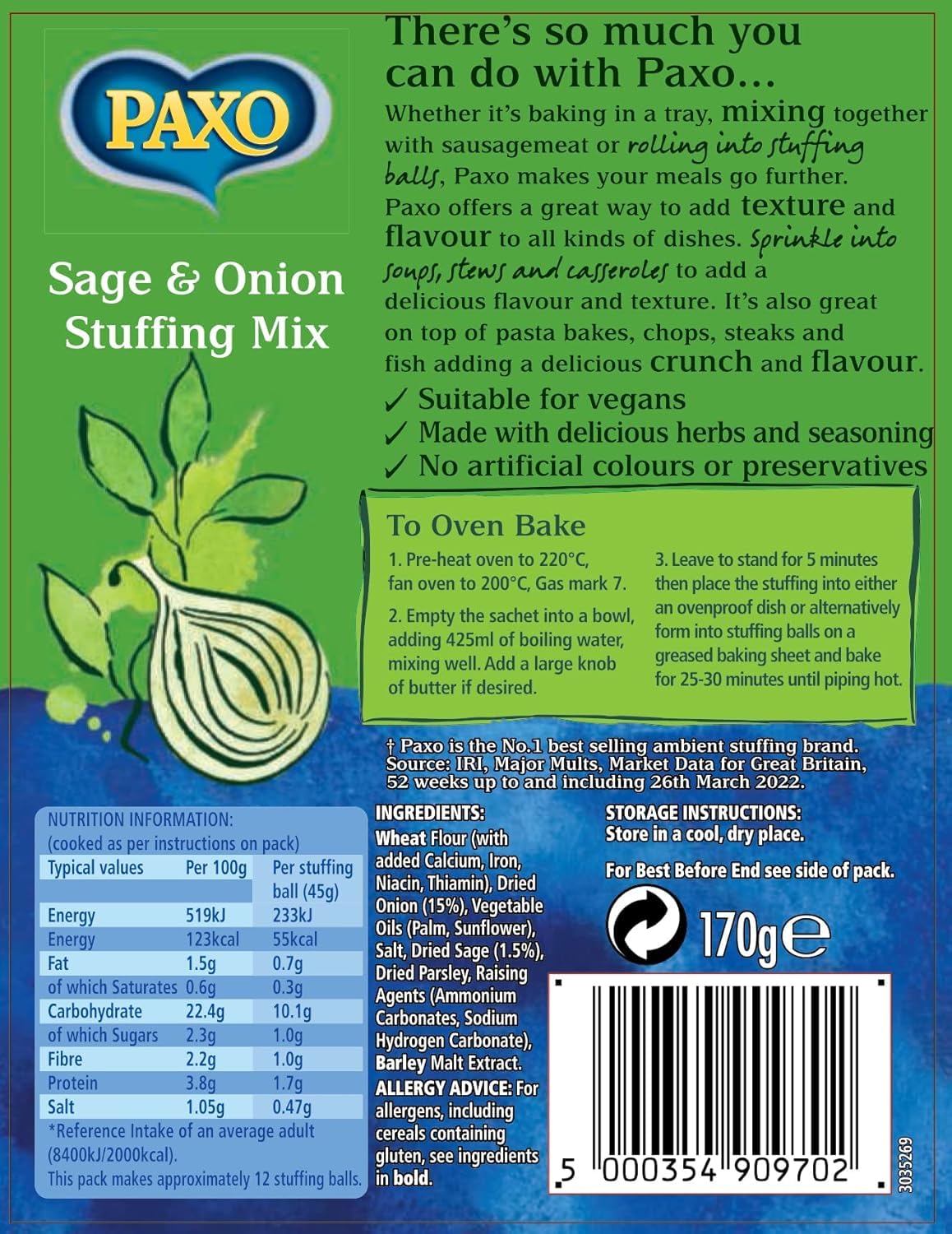 Paxo Sage & Onion Stuffing Mix - 170g