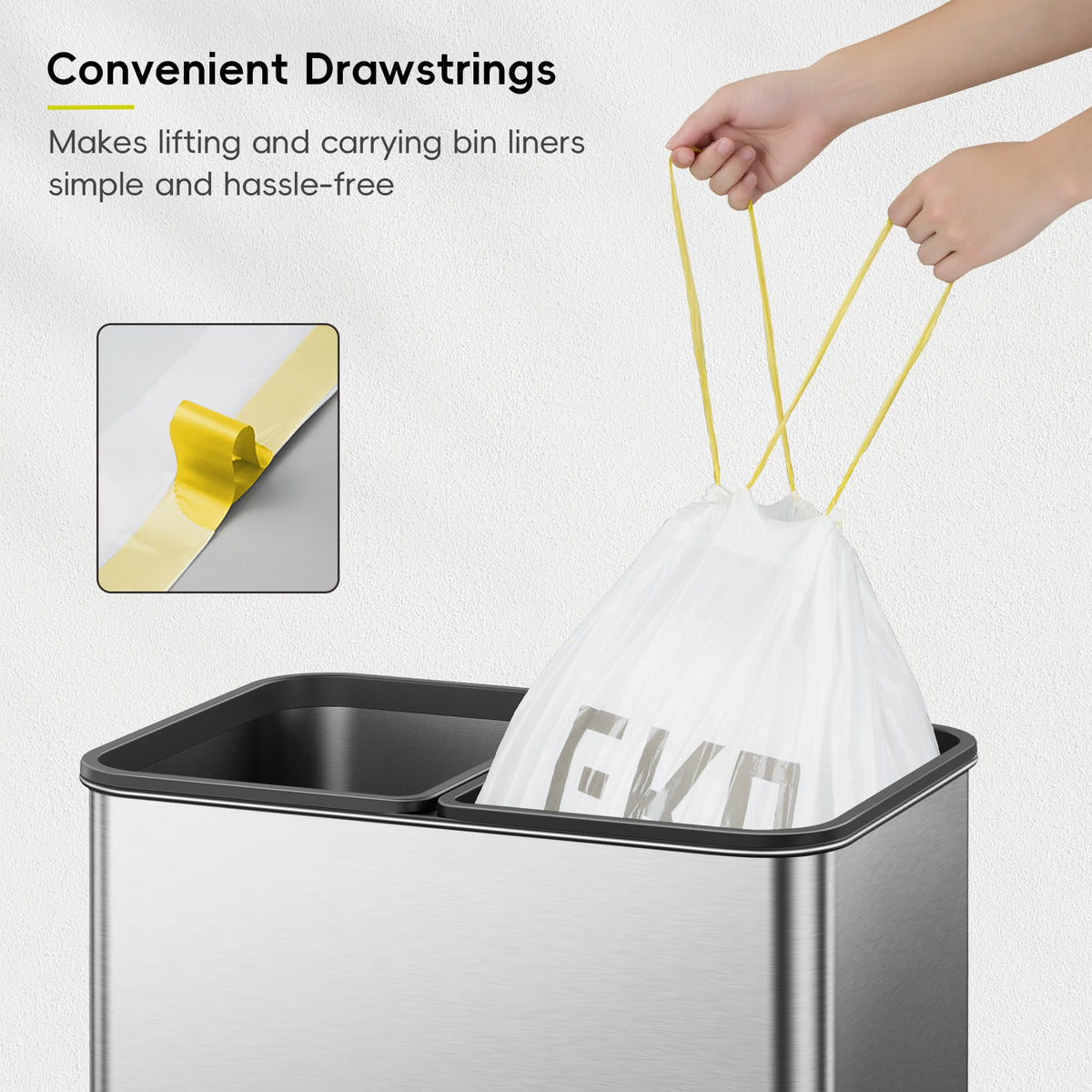 EKO Drawstring Bin Bags - 35 Litre, 12 Count | Heavy Duty | Leak-Resistant 6