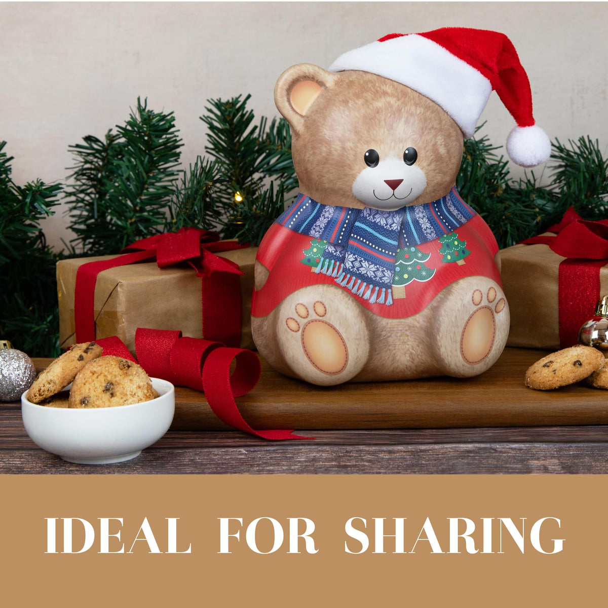 The Silver Crane co. Christmas Bear with Hat Gift Set - 200g Chocolate Chip Cookies | Vegetarian | Reusable Tin 6