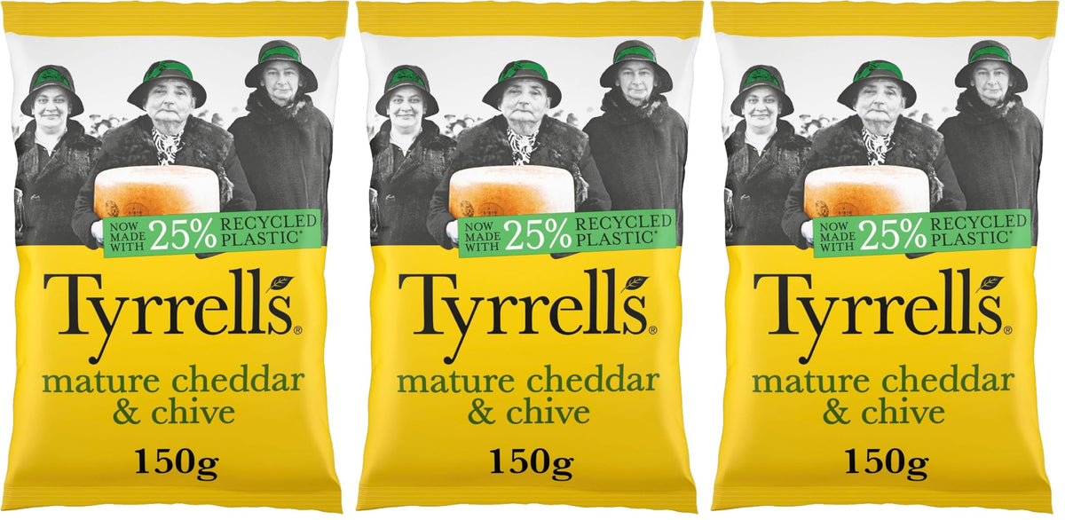 Tyrrells Mature Cheddar & Chive Crisps - Hand Cooked | Gluten Free | Vegetarian | 150g Bag 1