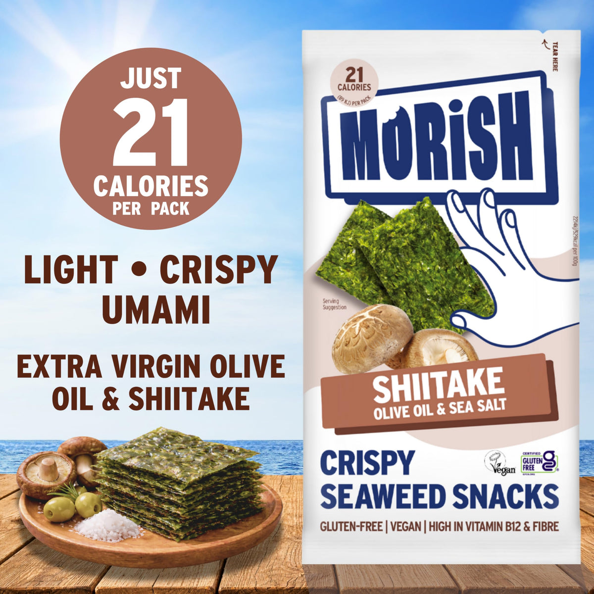 Morish Crispy Shiitake Seaweed Snacks - 20 Pack, 21 Calories Each 3