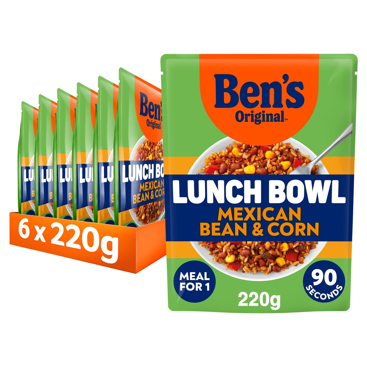 Ben's Original Mexican Style Bean & Corn Wholegrain Rice Ready Meal - High Fibre, Vegetarian | 6 x 220g Pouches