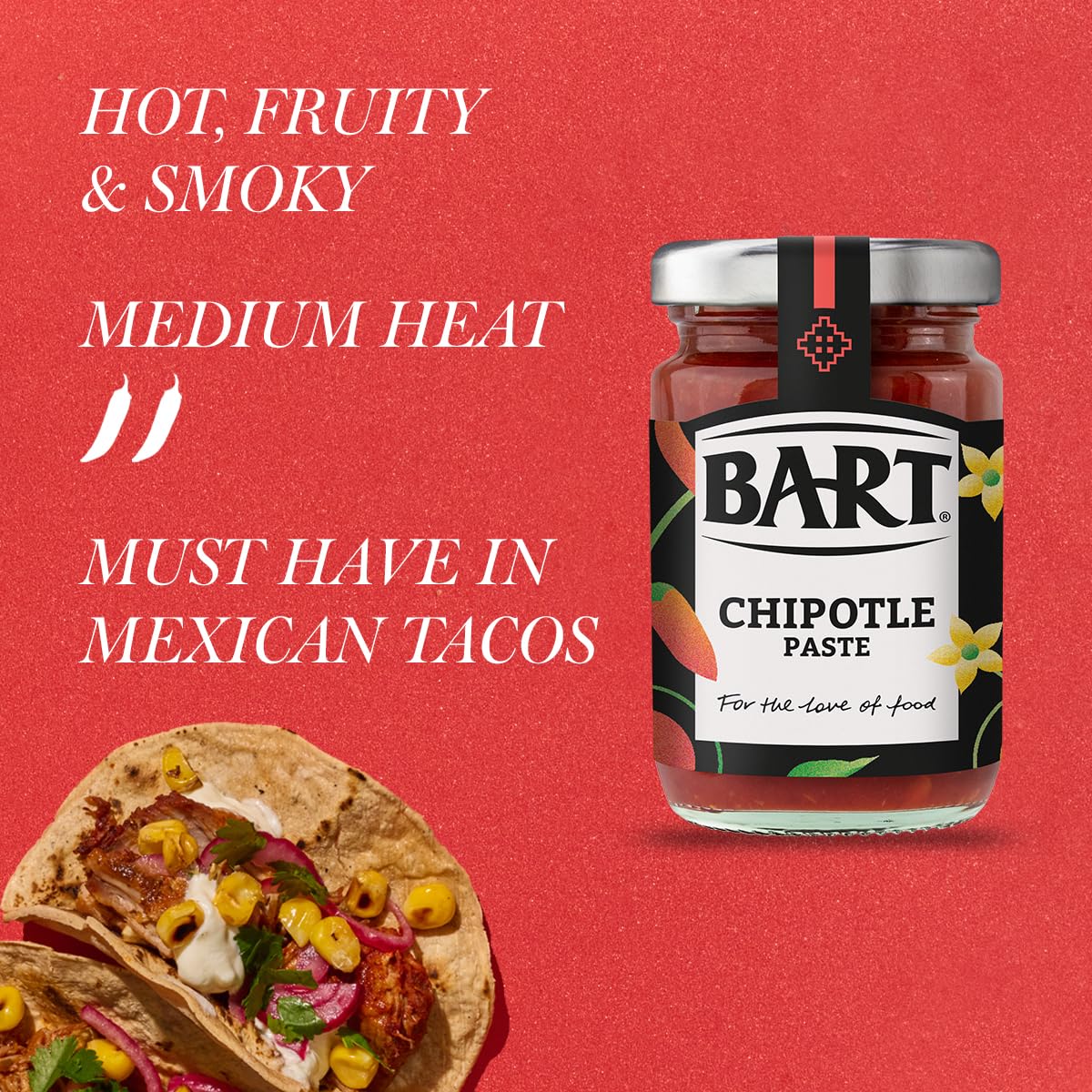 BART Chipotle Chilli Paste - 6 x 95g Jars | Hot & Smoky Flavour | Mexican Cuisine Ingredient