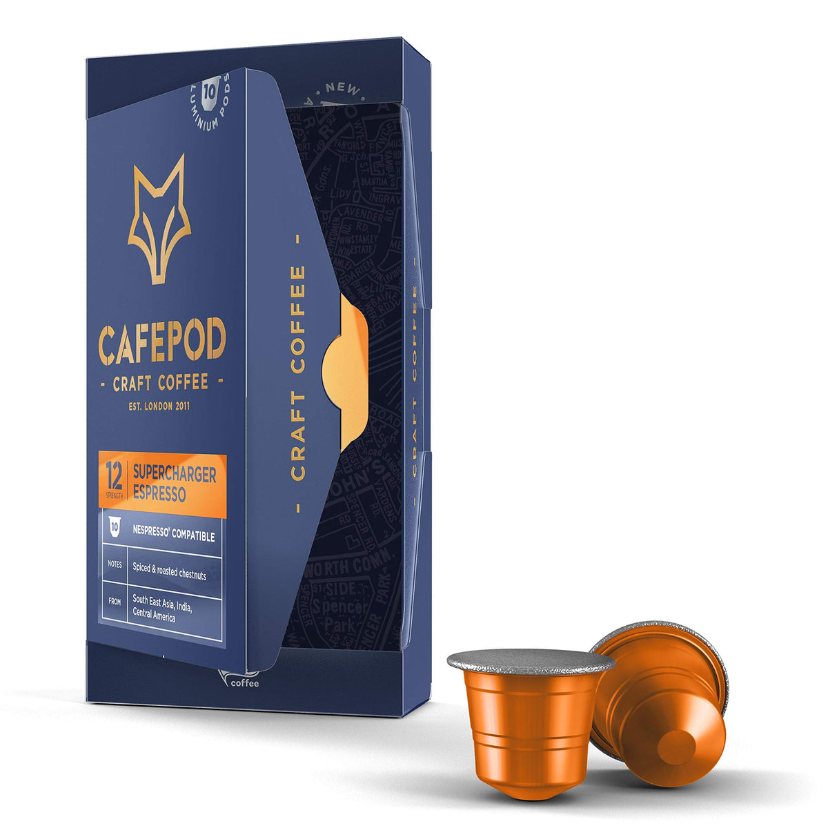 CafePod Craft Coffee Supercharger Espresso - Dark & Bold Roast | Spiced Chestnut Notes | 10 Capsules