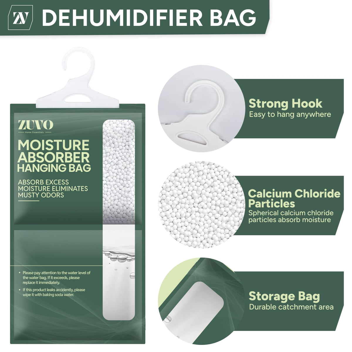 Zuvo Wardrobe Dehumidifier Hanging Bags - Moisture & Mould Remover | 6 Pack 5