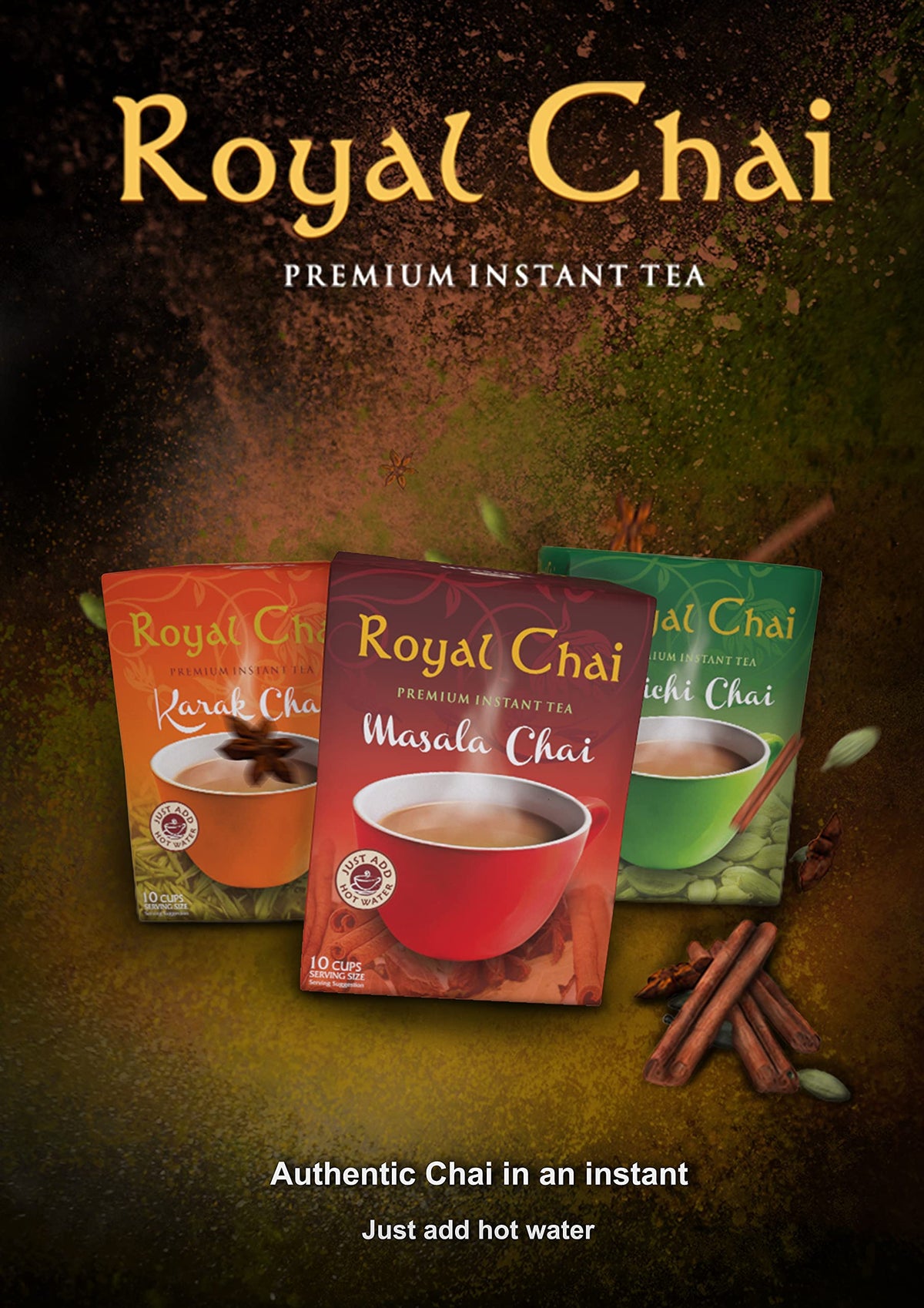 Royal Chai Saffron Chai Sweetened - Instant Sweetened Saffron Tea | 10 Sachets