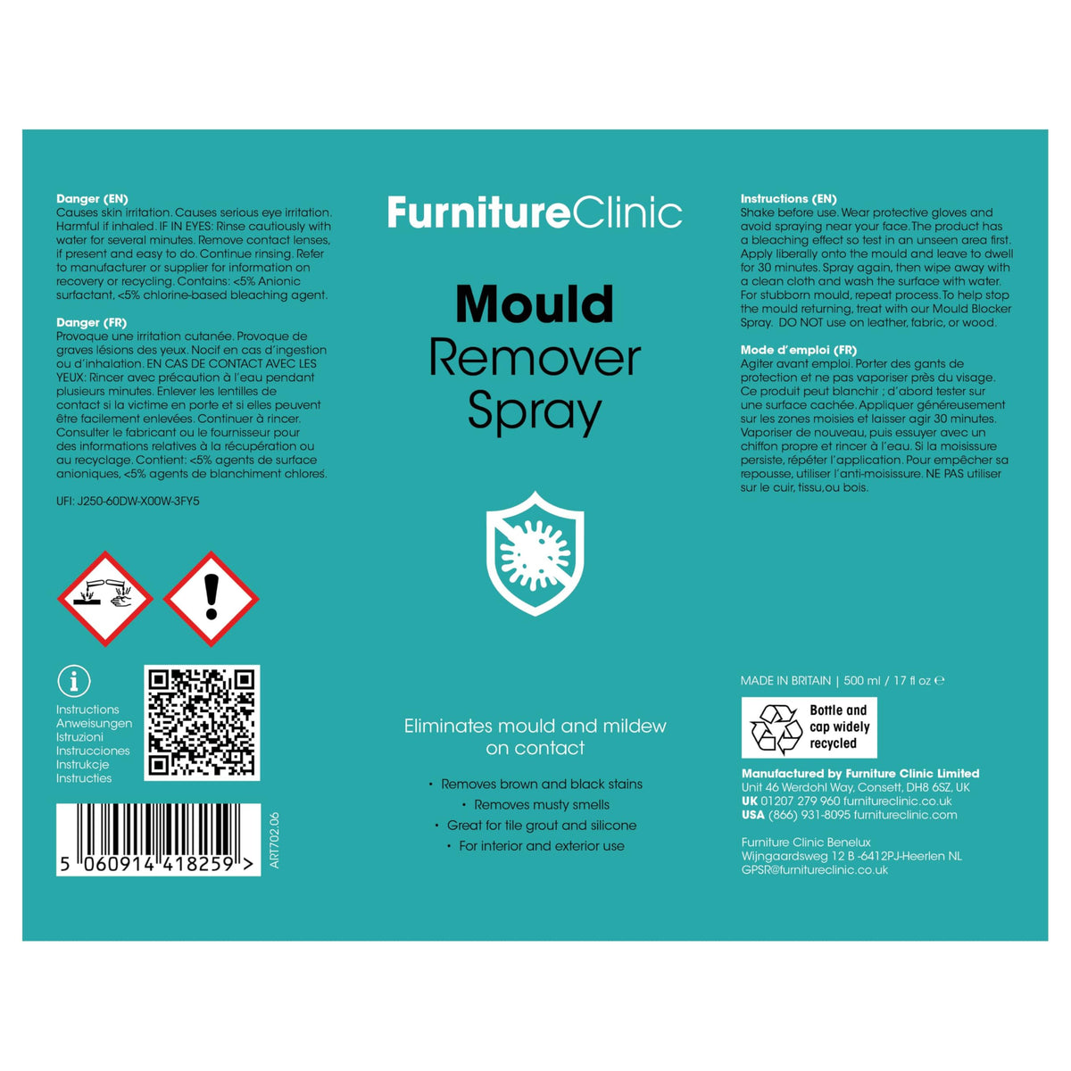 Furniture Clinic Mould Remover Spray - 500ml Bottle | Kills Mould & Mildew | Fresh Scent 8