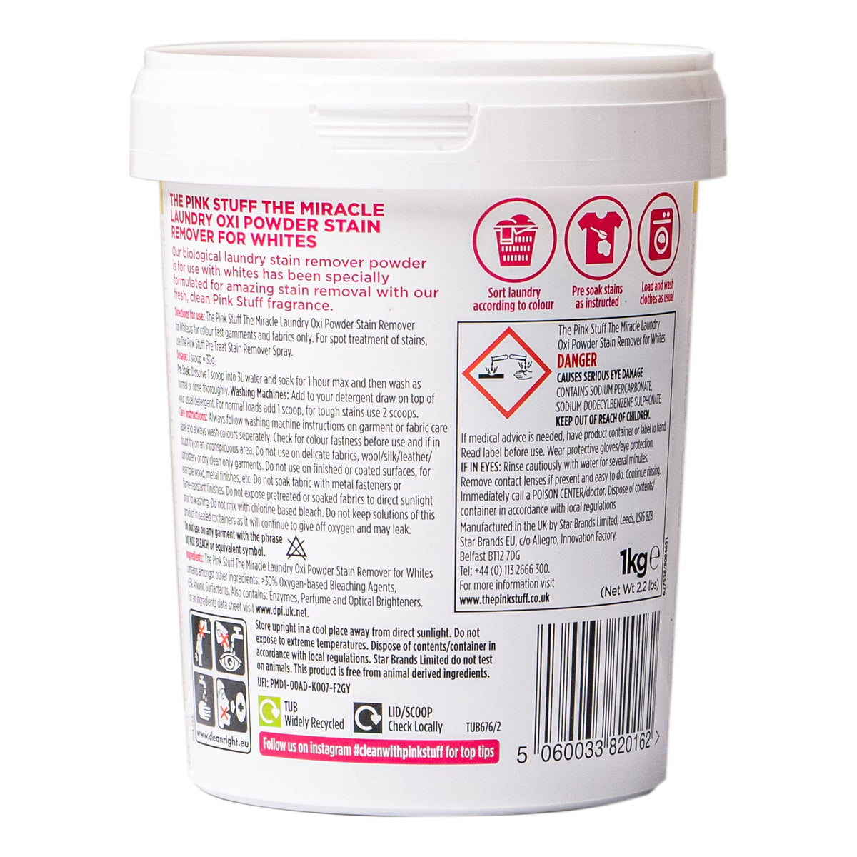 THE PINK STUFF Miracle Laundry Oxi Powder - Stain Removal for Whites | 1kg