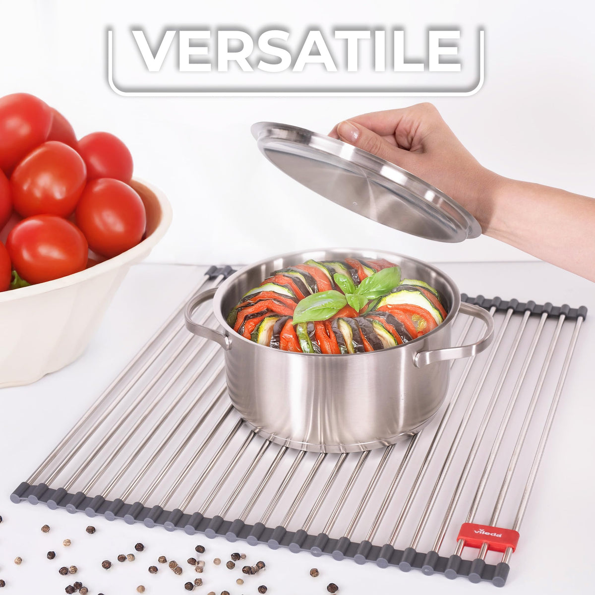 Vileda Rollable Draining Rack - Stainless Steel & TPE, 45 x 40 cm, 24 Rails 6