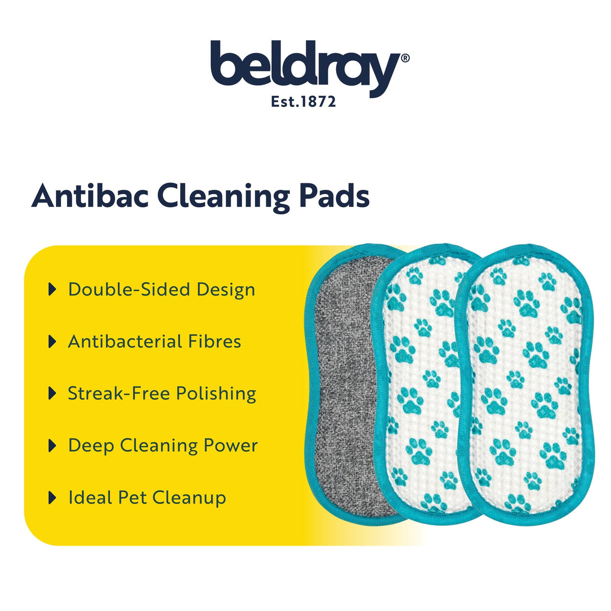 Beldray Antibac Pet Plus+ Cleaning Pads - Double-Sided Scrubbing, Antibacterial, 3-Pack