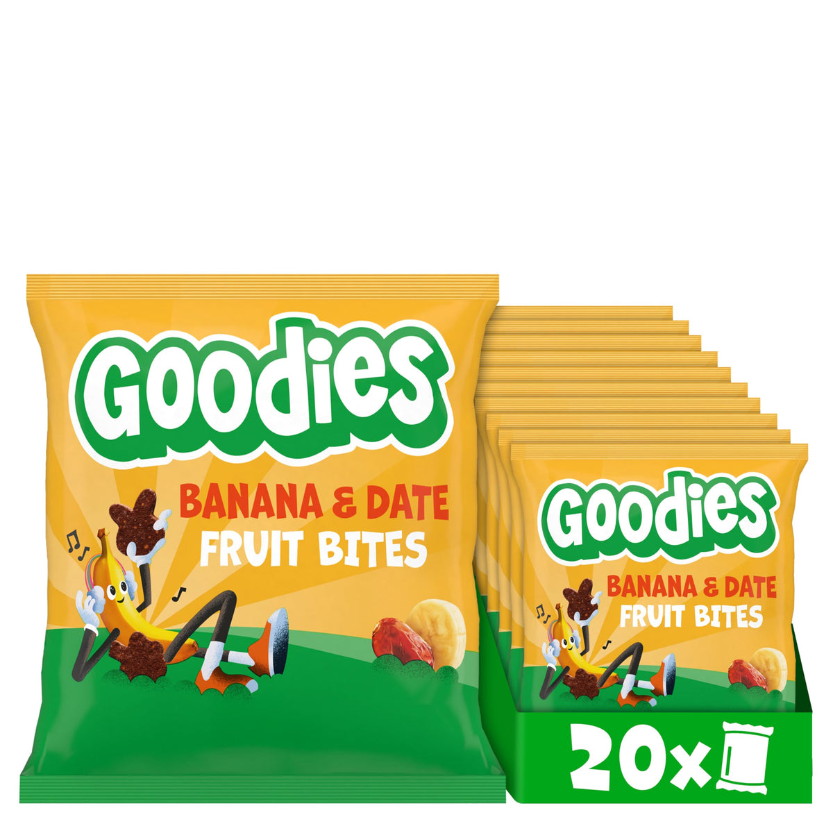 Goodies Banana & Date Fruit Bites - High Fibre, No Added Sugar | 20 x 20g Packs