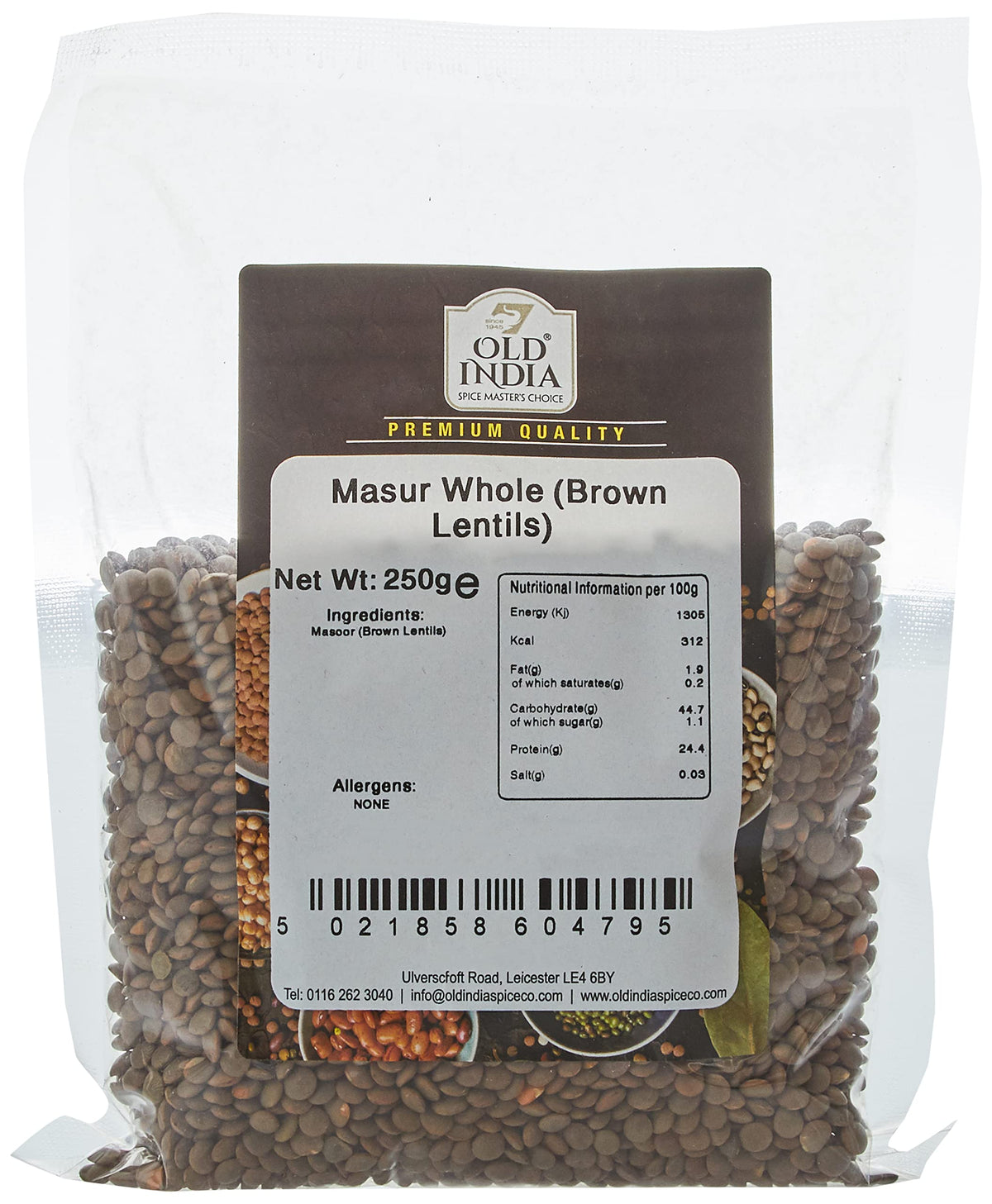 Old India Masur Whole (Brown Lentils) - 250g | Natural & Additive-Free | 2 Year Shelf Life