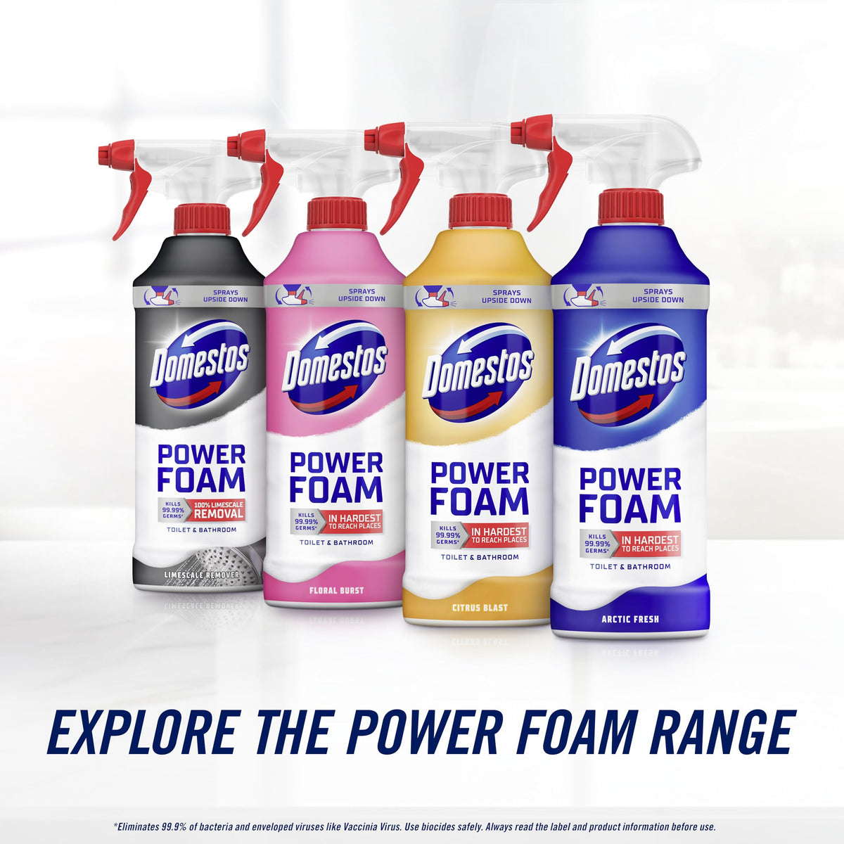 Domestos Power Foam Limescale Remover Toilet & Bathroom Cleaner Spray - 650 ml | Removes Limescale | Hospital Grade 6