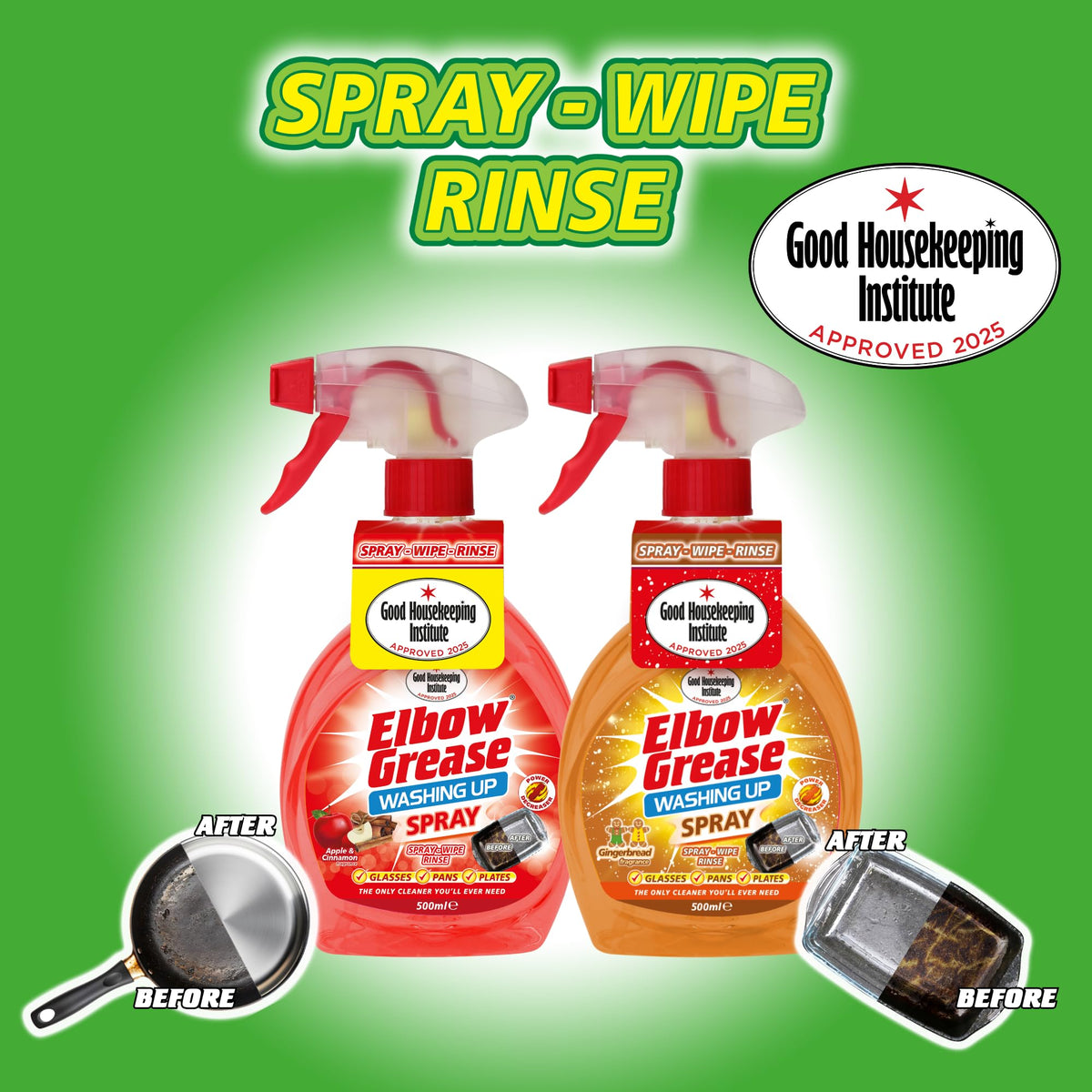 Elbow Grease Washing Up Liquid Spray - Fast-Acting Degreaser | 500ml (Pack of 2) 5