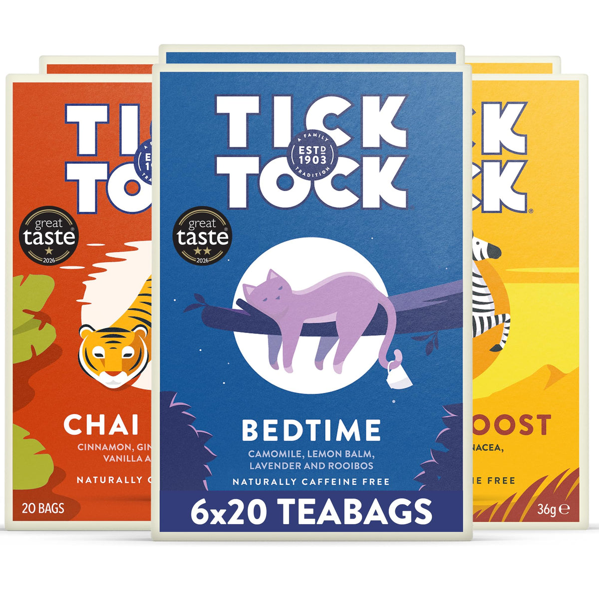 Tick Tock Wellbeing Selection Box - Herbal Tea Gift Set | 3 Flavours | 120 Teabags 1