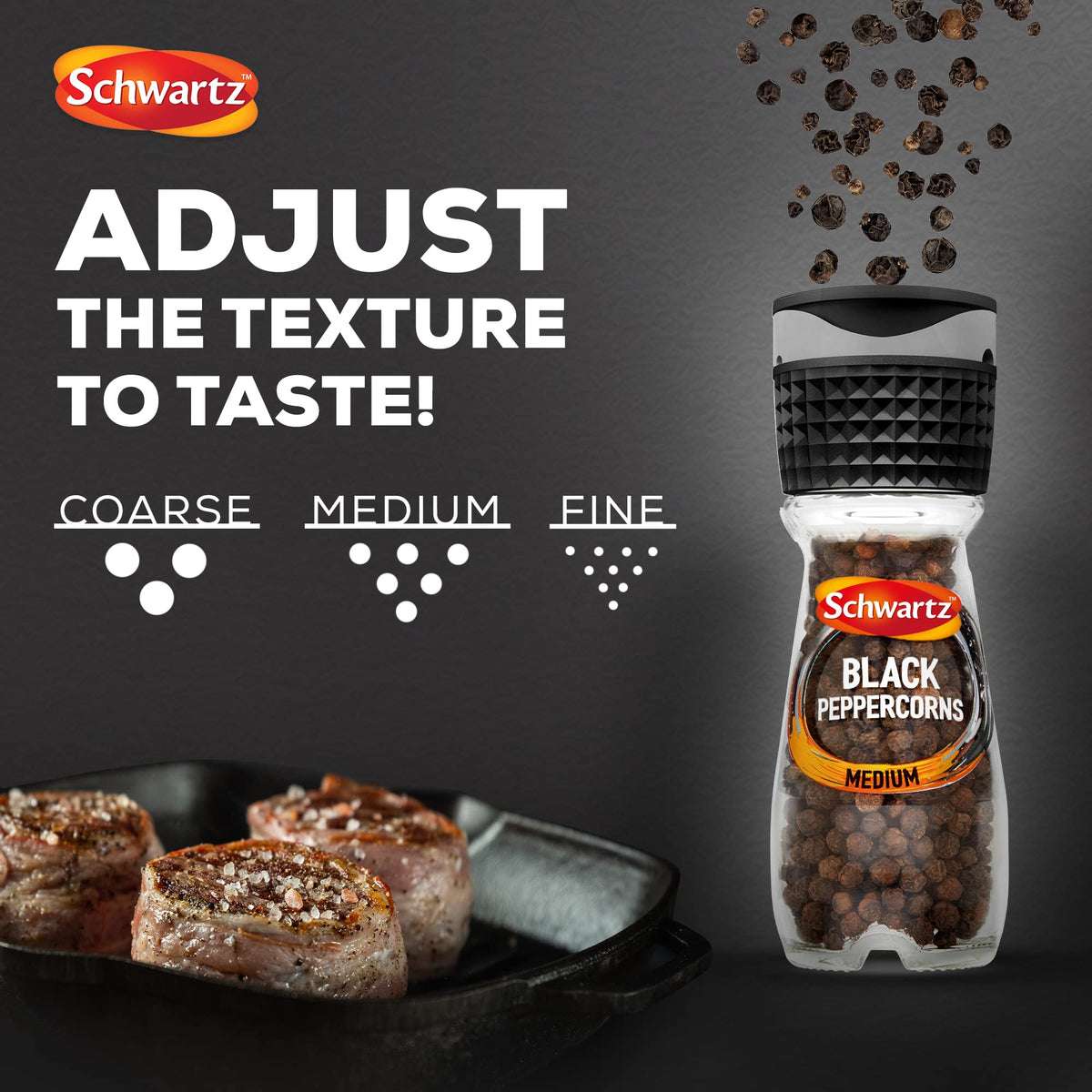 Schwartz Black Peppercorns - 6 x 35g Jars with Grinder | Whole Peppercorns 4