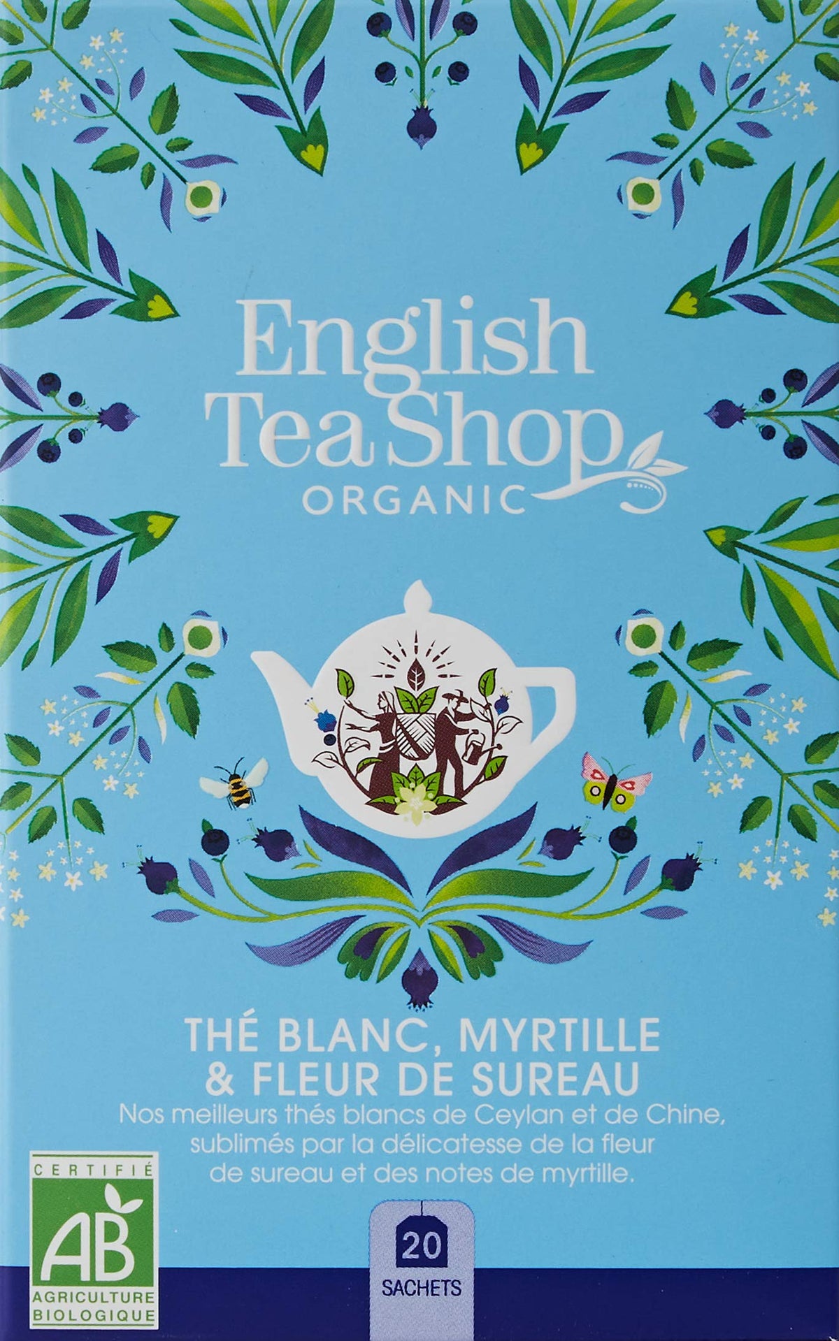 English Tea Shop Organic White Tea, Blueberries & Elderflower - 20 Count (Pack of 2)