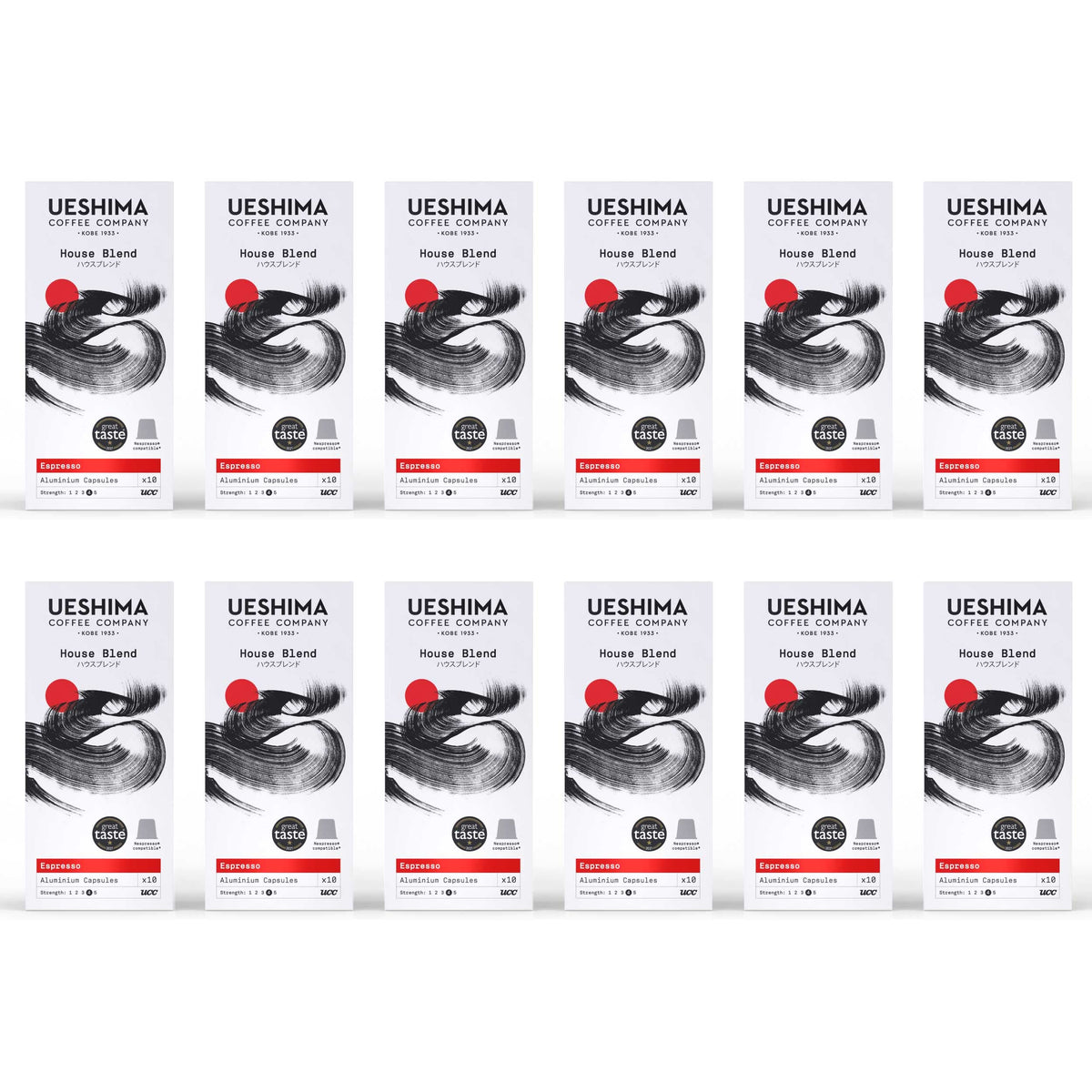 Ueshima Coffee Company House Blend Coffee Capsules - Medium Roast, Strength 4 | 12 Packs of 10 Capsules (120 Cups)