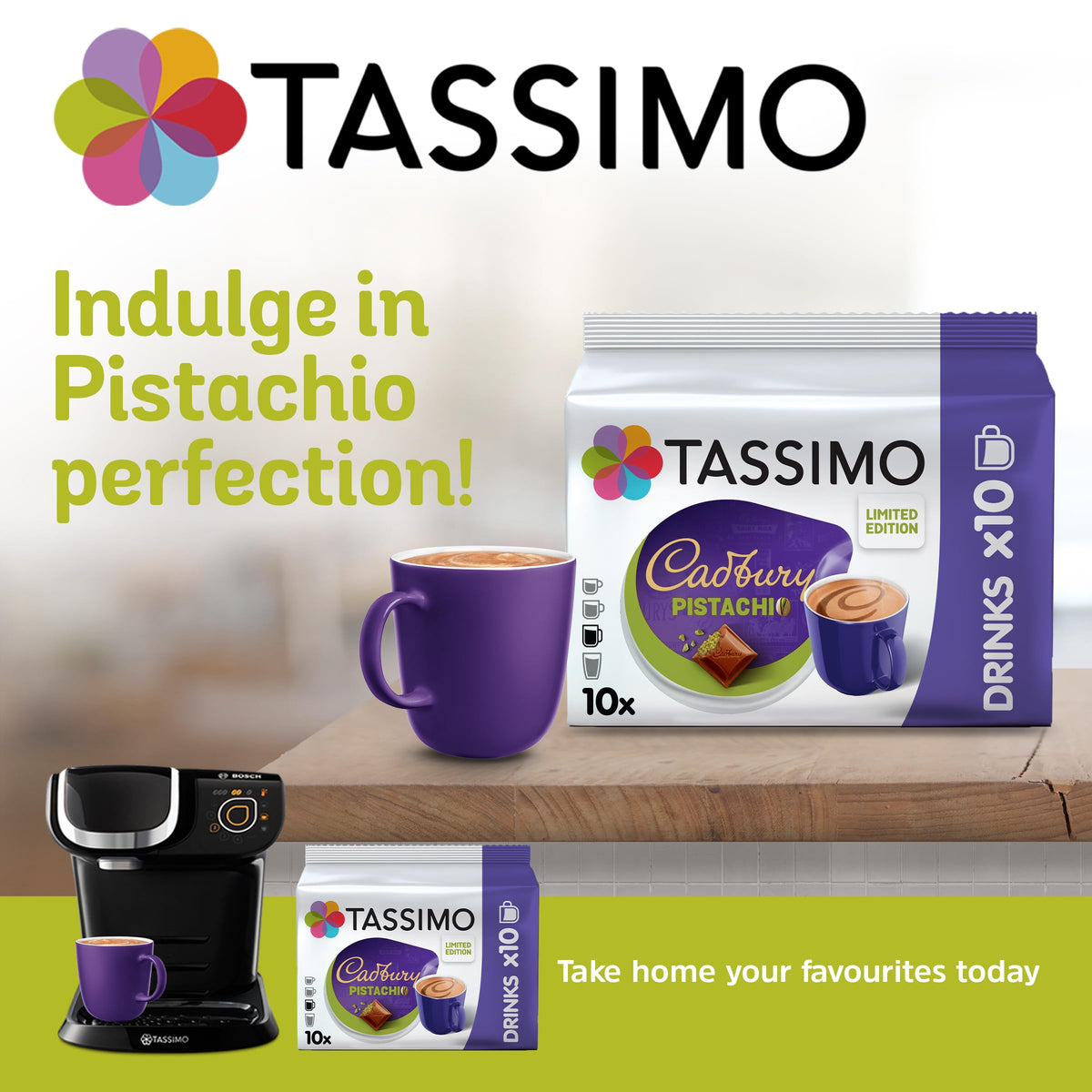 Tassimo Cadbury Pistachio Hot Chocolate Pods - 50 Drinks