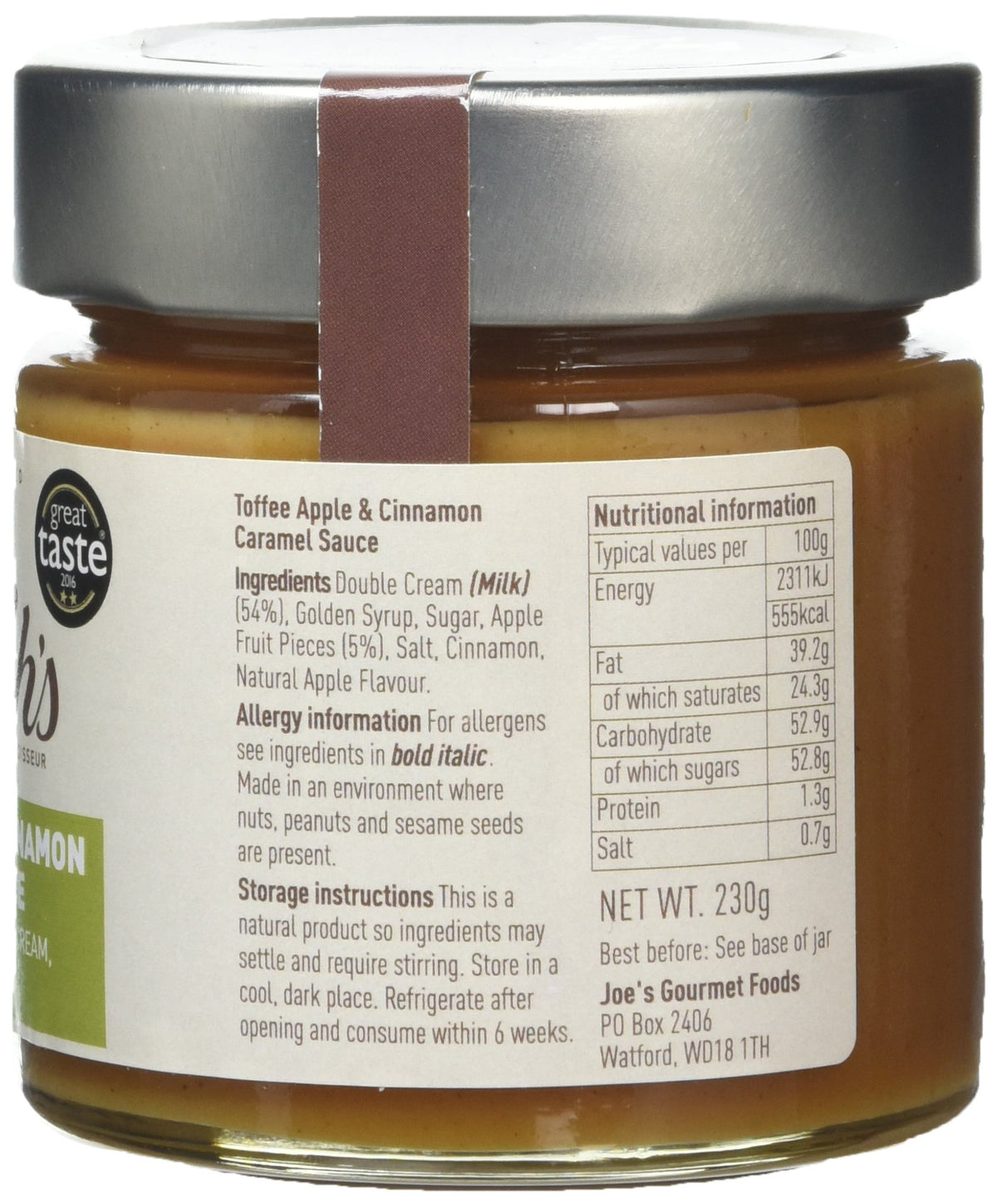 Joe & Seph's Toffee Apple and Cinnamon Caramel Sauce - 2 Star Great Taste Award Winner | 230g