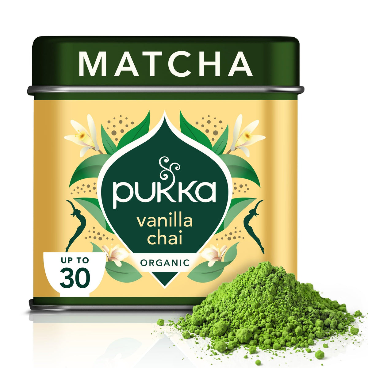 Pukka Herbs Organic Matcha Vanilla Chai Powder - 30g Tin | Warming & Aromatic