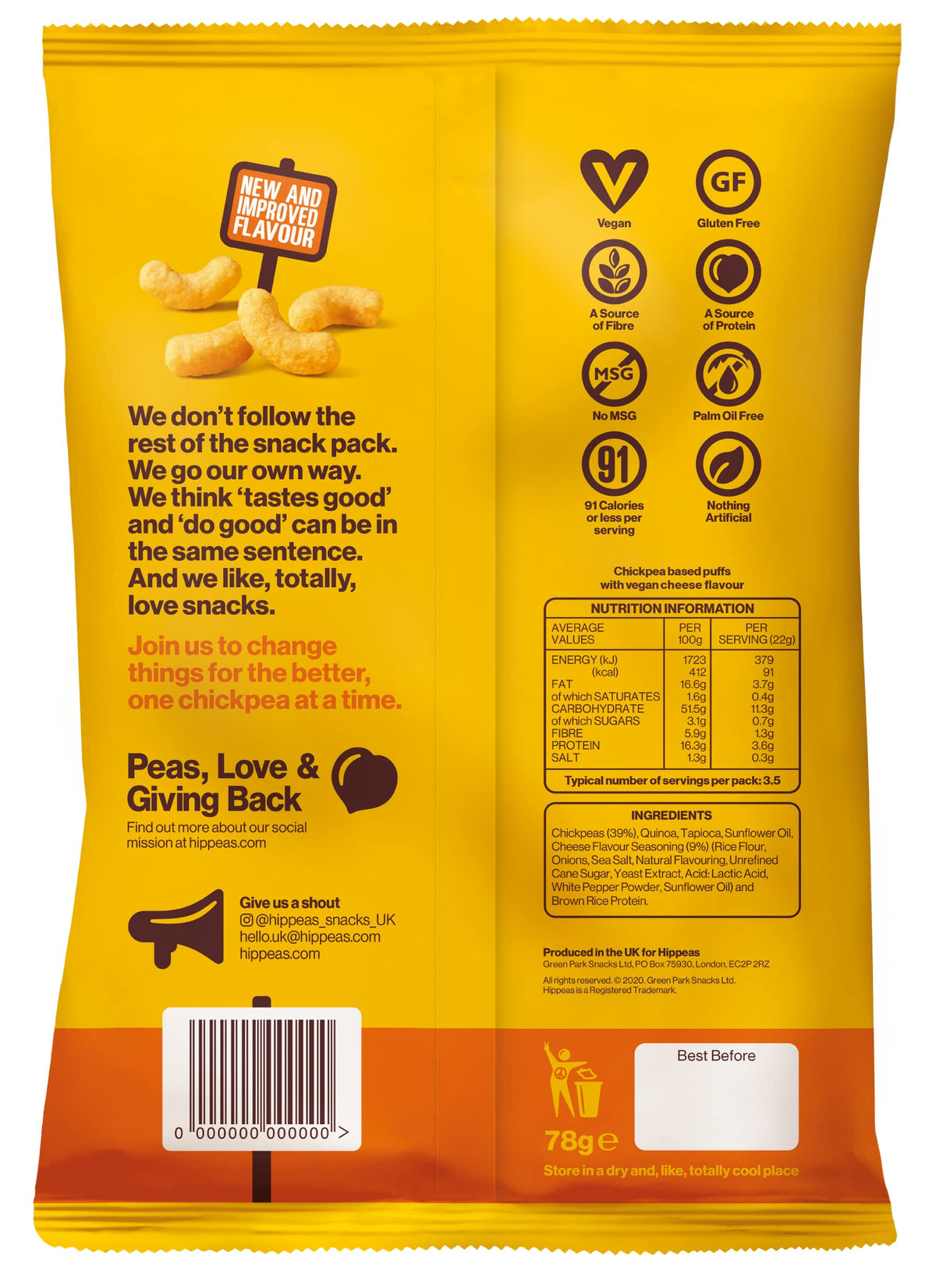 Hippeas Cheese Flavoured Chickpea Puffs Multipack - 10 x 78g Sharing Bags 9