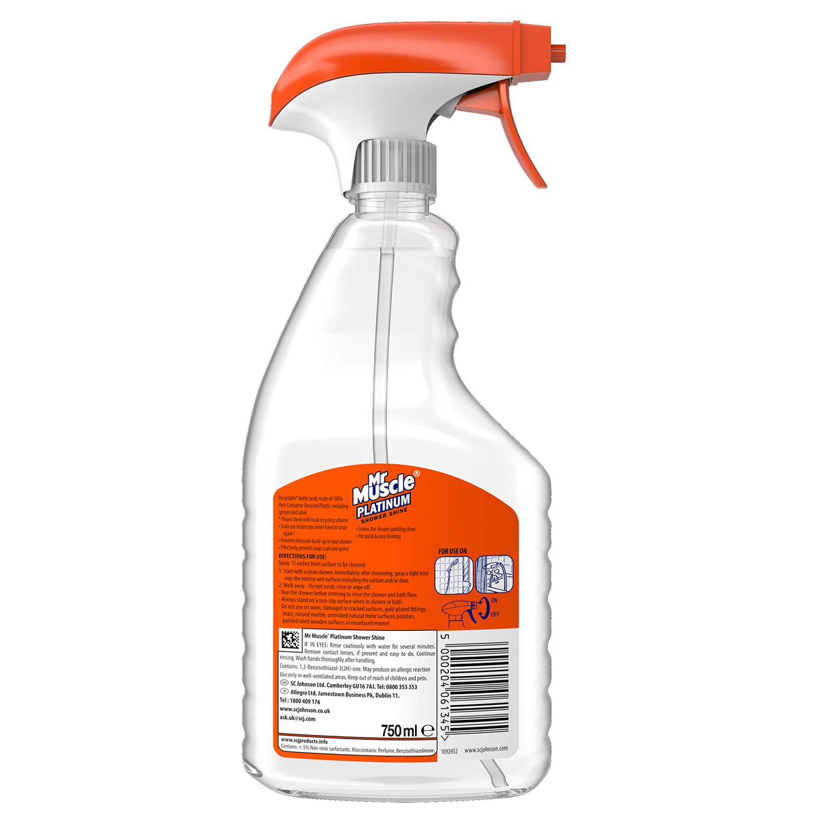 Mr Muscle Platinum Shower Shine Spray - Prevents Limescale & Soap Scum | 750 ml