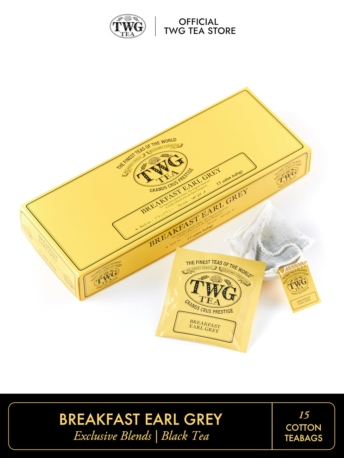 TWG Tea Breakfast Earl Grey Black Tea - Bergamot Infused, 15 Hand-Sewn Cotton Teabags
