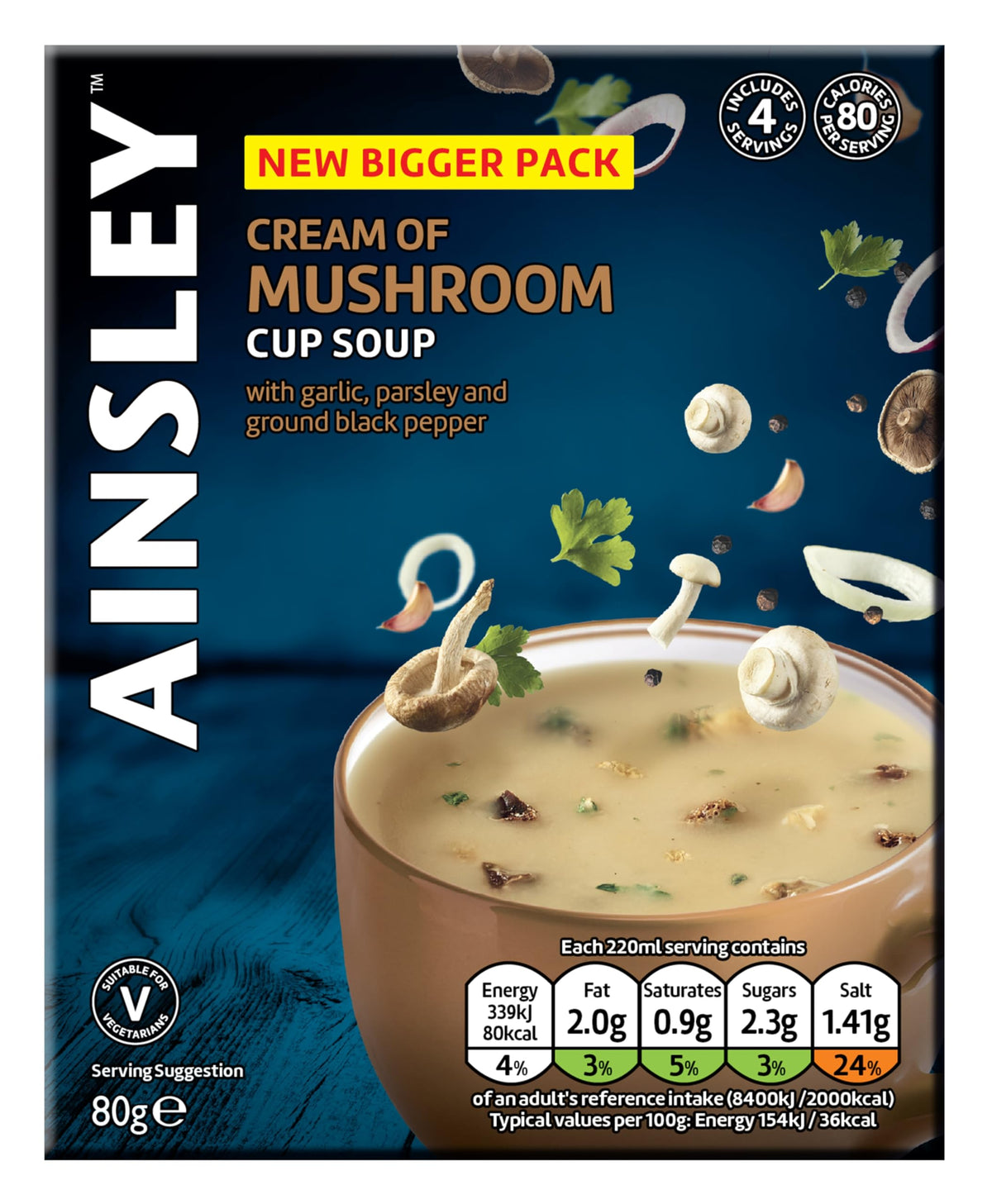 Ainsley Harriott Mushroom Cup Soup - 4 Servings per Cup | Pack of 8 | 800g Total