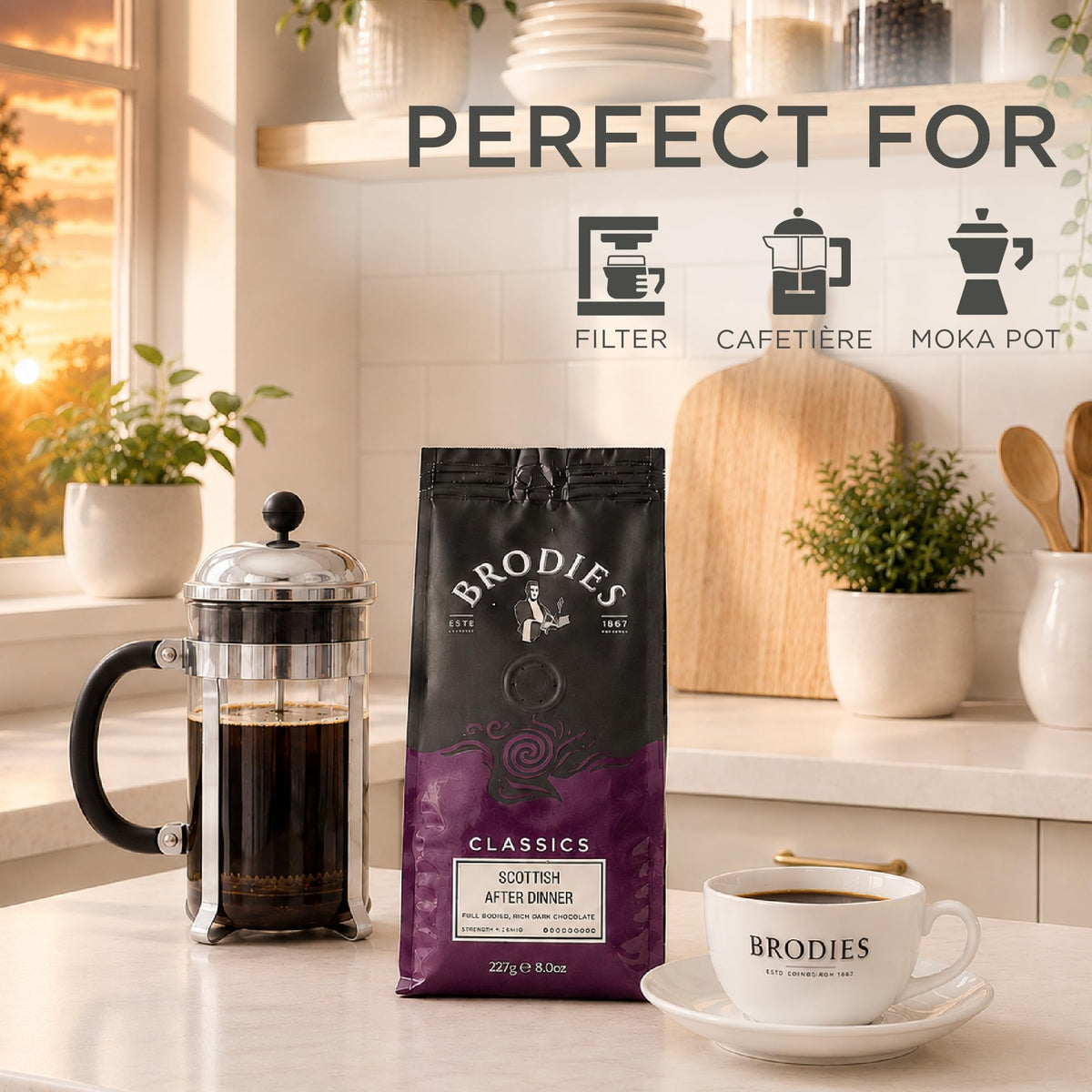 Brodies Scottish After Dinner Ground Coffee - 100% Arabica, Dark Roast, 227g Pack of 6 4
