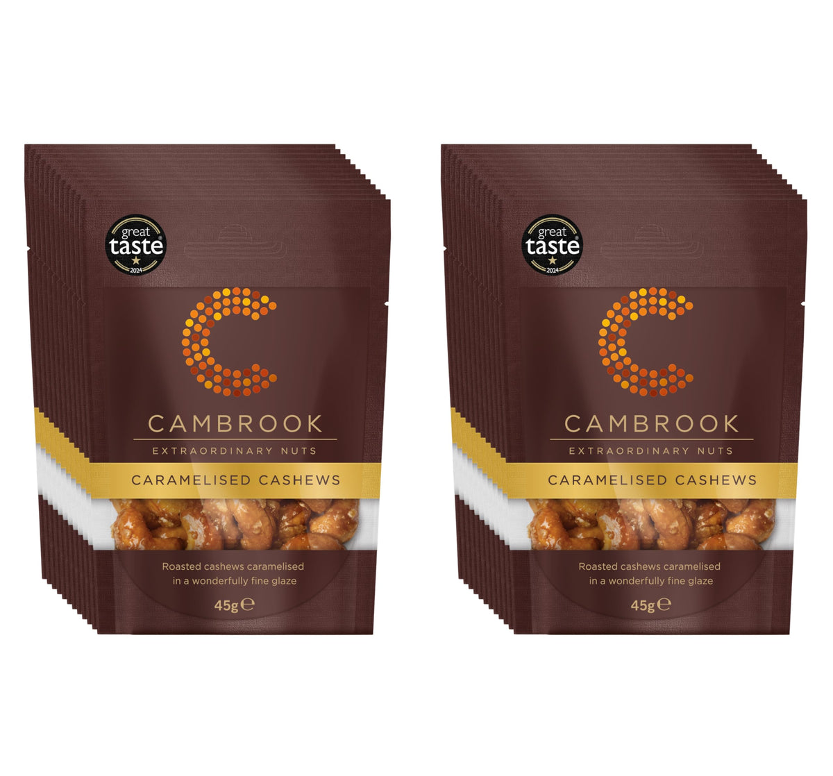 C Cambrook Extraordinary Nuts Caramelised Cashews - 45g Bags, Pack of 24 1