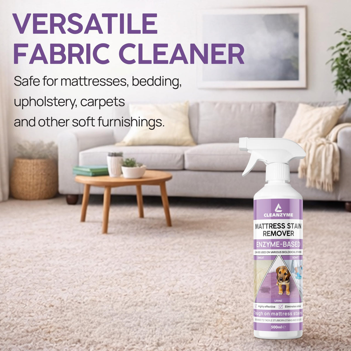 Cleanzyme Enzyme Mattress Stain Remover - 500ml Spray Bottle | Eliminates Urine & Odours | Safe for Mattresses, Upholstery & Carpets 6