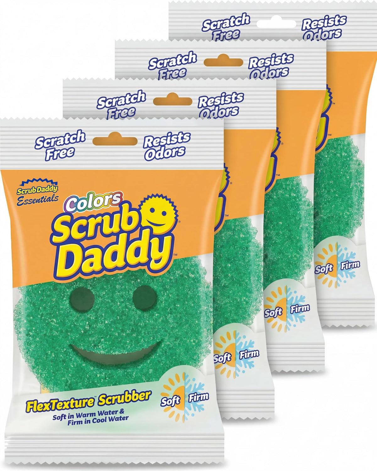 Scrub Daddy Essentials Sponges - Pack of 4 | Non-Scratch FlexTexture | Odor Resistant 1