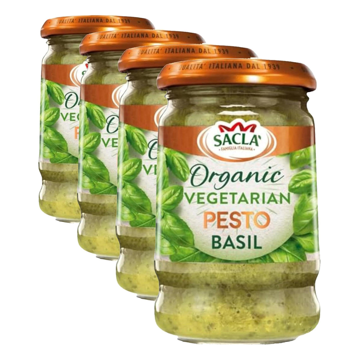 Sacla Organic Vegetarian Basil Pesto Sauce - 190g (Pack of 4)