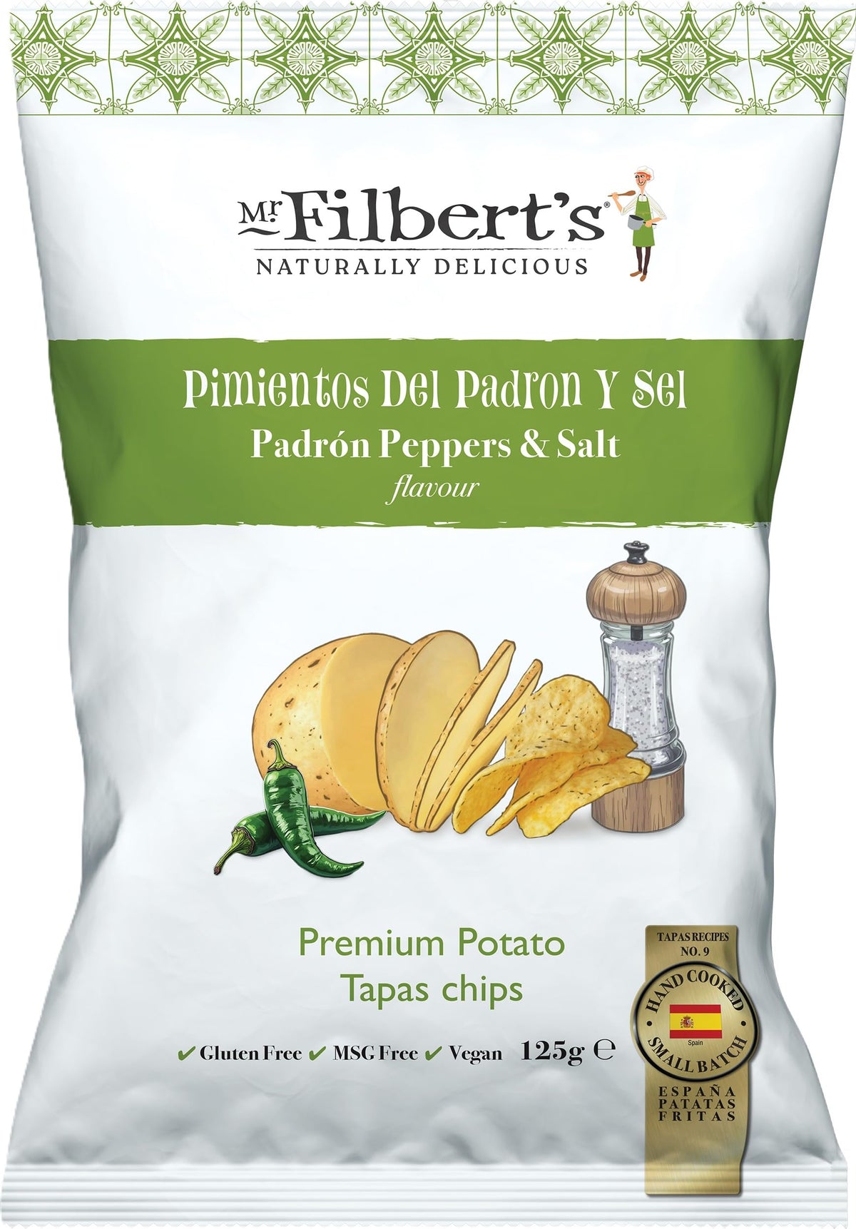 Mr Filbert's Padron Peppers & Sea Salt Hand Cooked Crisps - 125g Bag 1