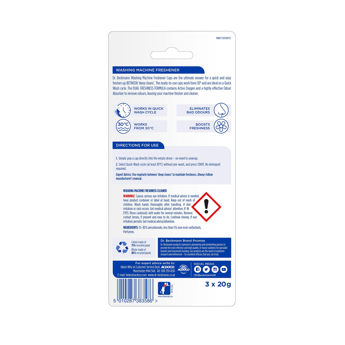 Dr. Beckmann Washing Machine Freshener Tabs - Antibacterial, Fresh Scent | 6 Tabs 3