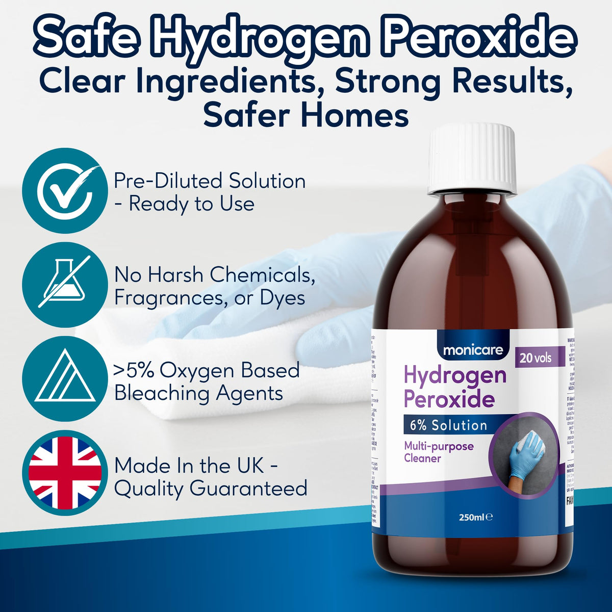 Monicare Hydrogen Peroxide 6% - All-Purpose Cleaner for Laundry & Household Use | 250 ml 3